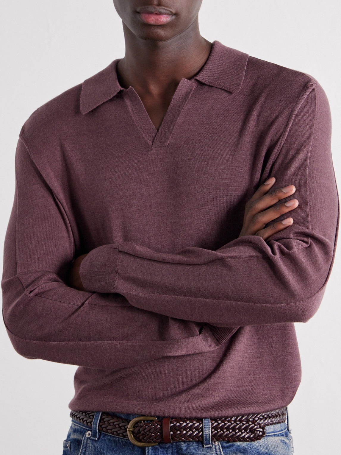 Mr P. - Rib-Trimmed Merino Wool And Silk-Blend Polo Shirt