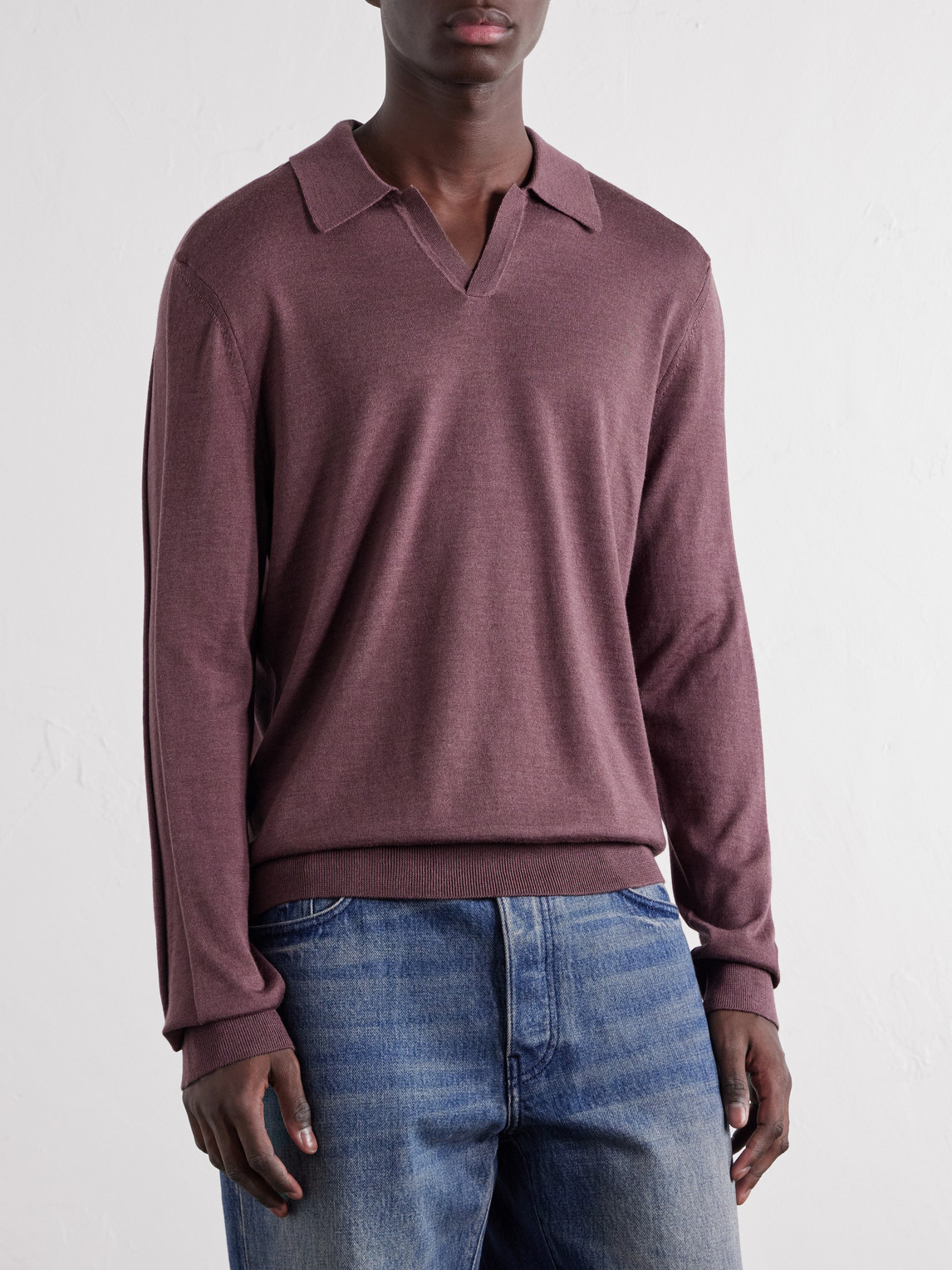 Mr P. - Rib-Trimmed Merino Wool And Silk-Blend Polo Shirt