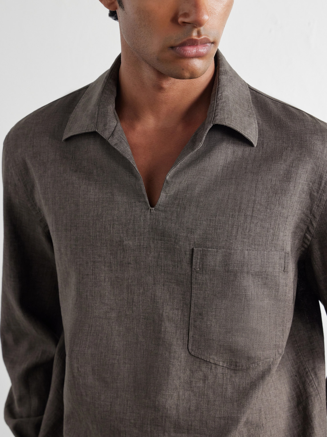 Woven Linen Polo Shirt