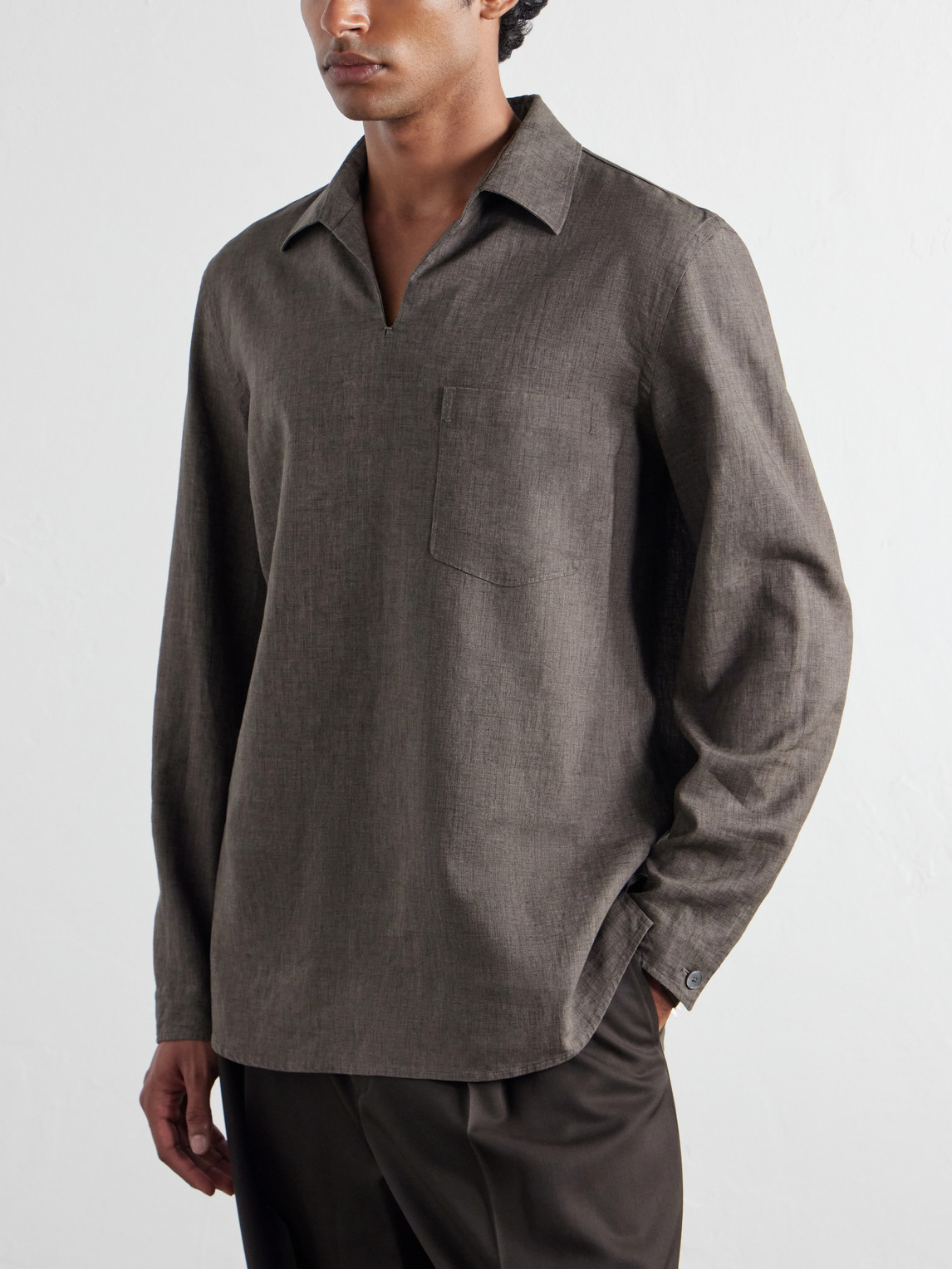 Woven Linen Polo Shirt