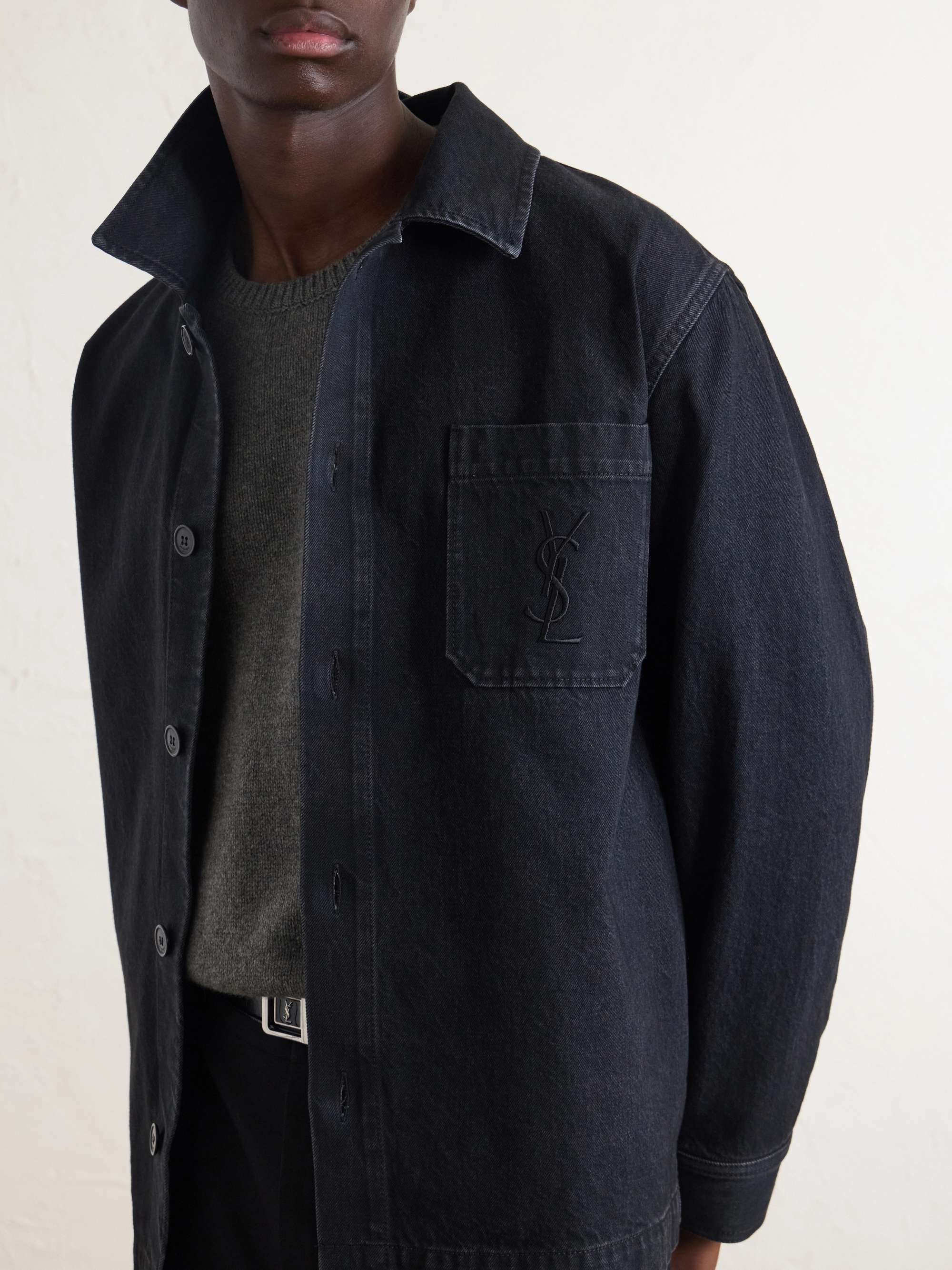 SAINT LAURENT Logo-Embroidered Cotton Overshirt for Men | MR PORTER