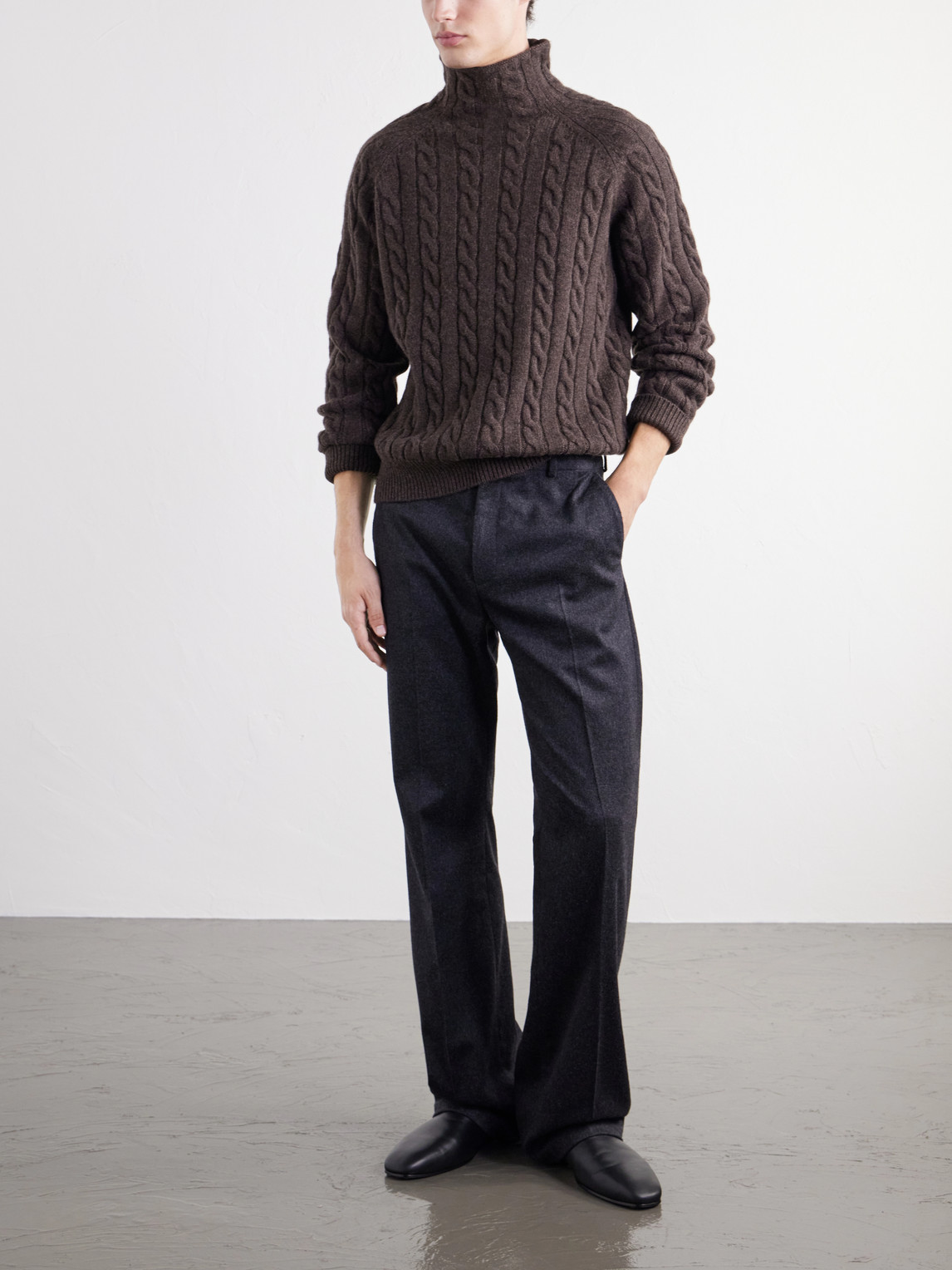 Cable-Knit Wool Rollneck Sweater