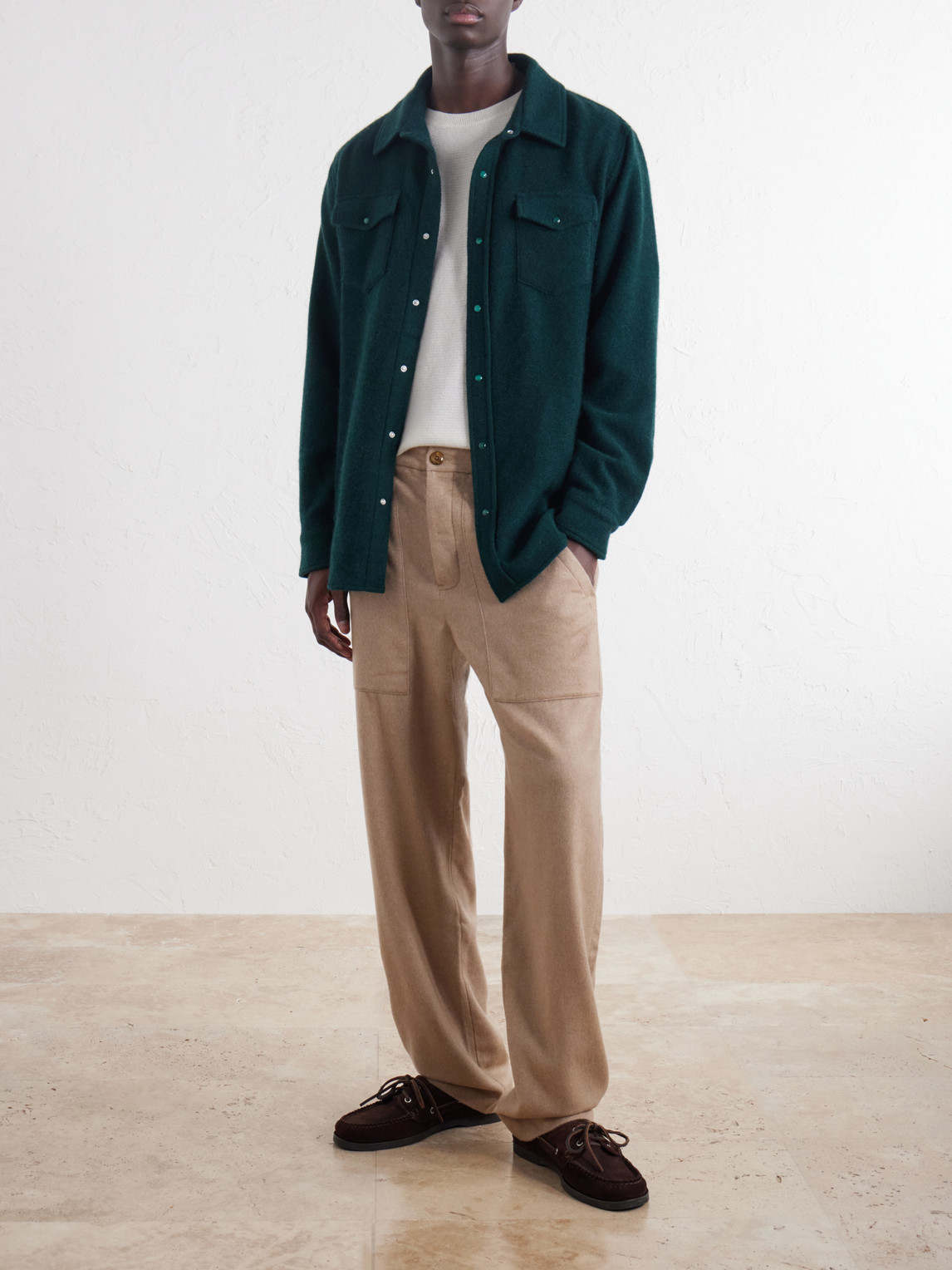 Straight-Leg Cashmere-Canvas Trousers