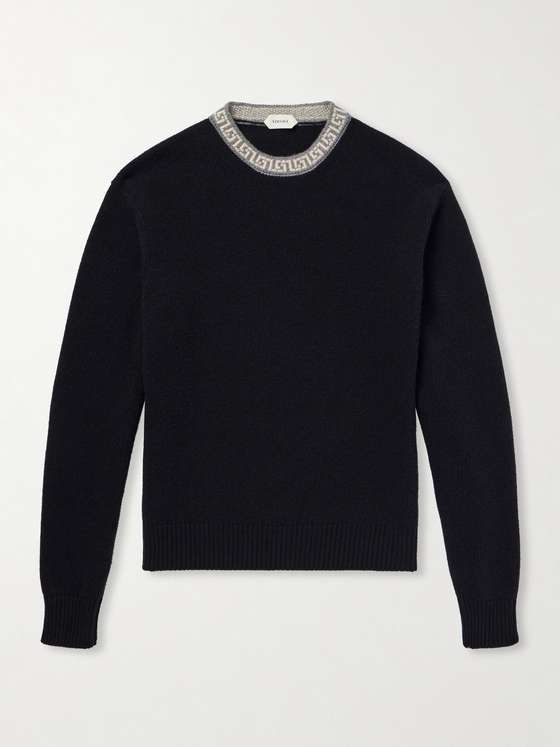 Versace Greca-Intarsia Wool and Cashmere-Blend Sweater