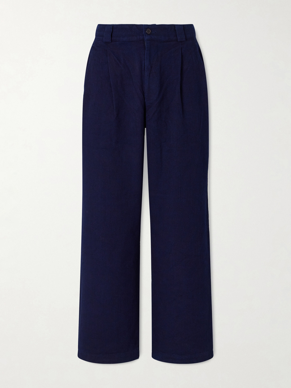 Straight-Leg Pleated Sashiko-Cotton Trousers