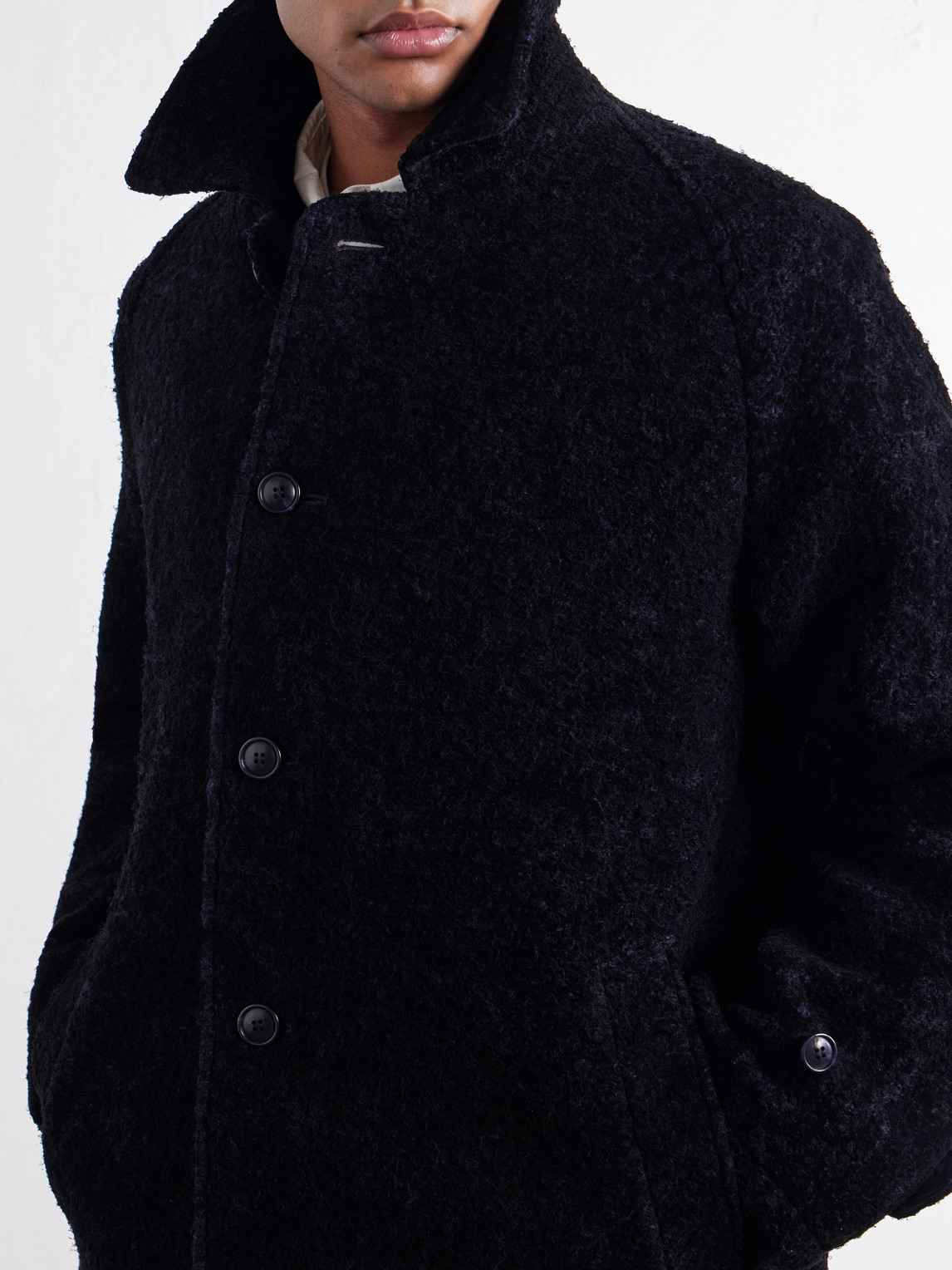 Balmacaan Flocked Wool-Blend Loop-Yarn Coat
