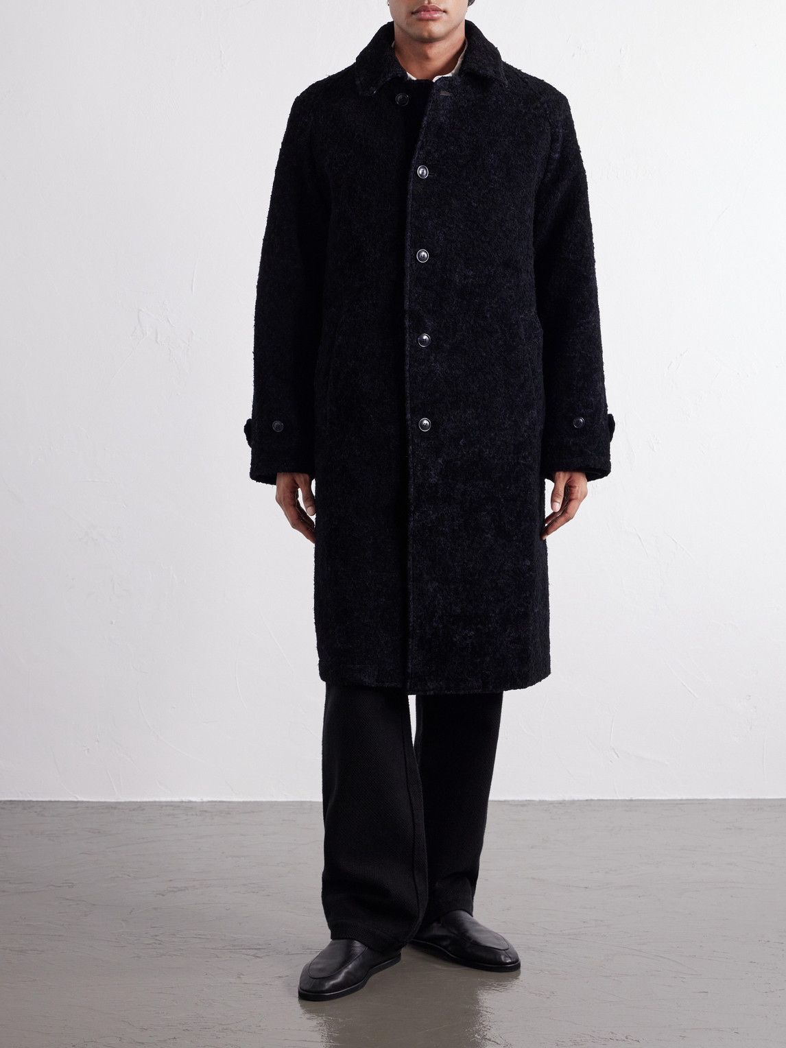 Balmacaan Flocked Wool-Blend Loop-Yarn Coat