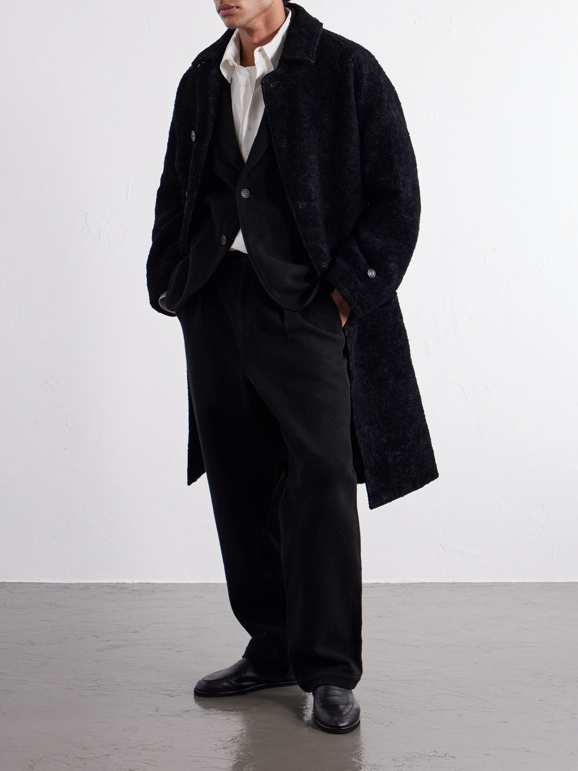 Balmacaan Flocked Wool-Blend Loop-Yarn Coat