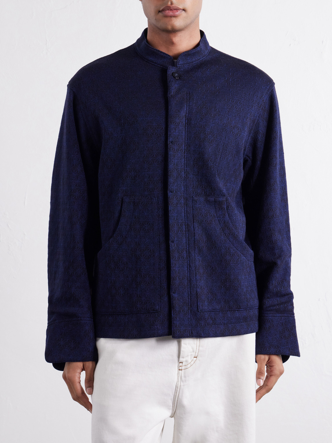 Jacquard-Knit Wool-Blend Bomber Jacket