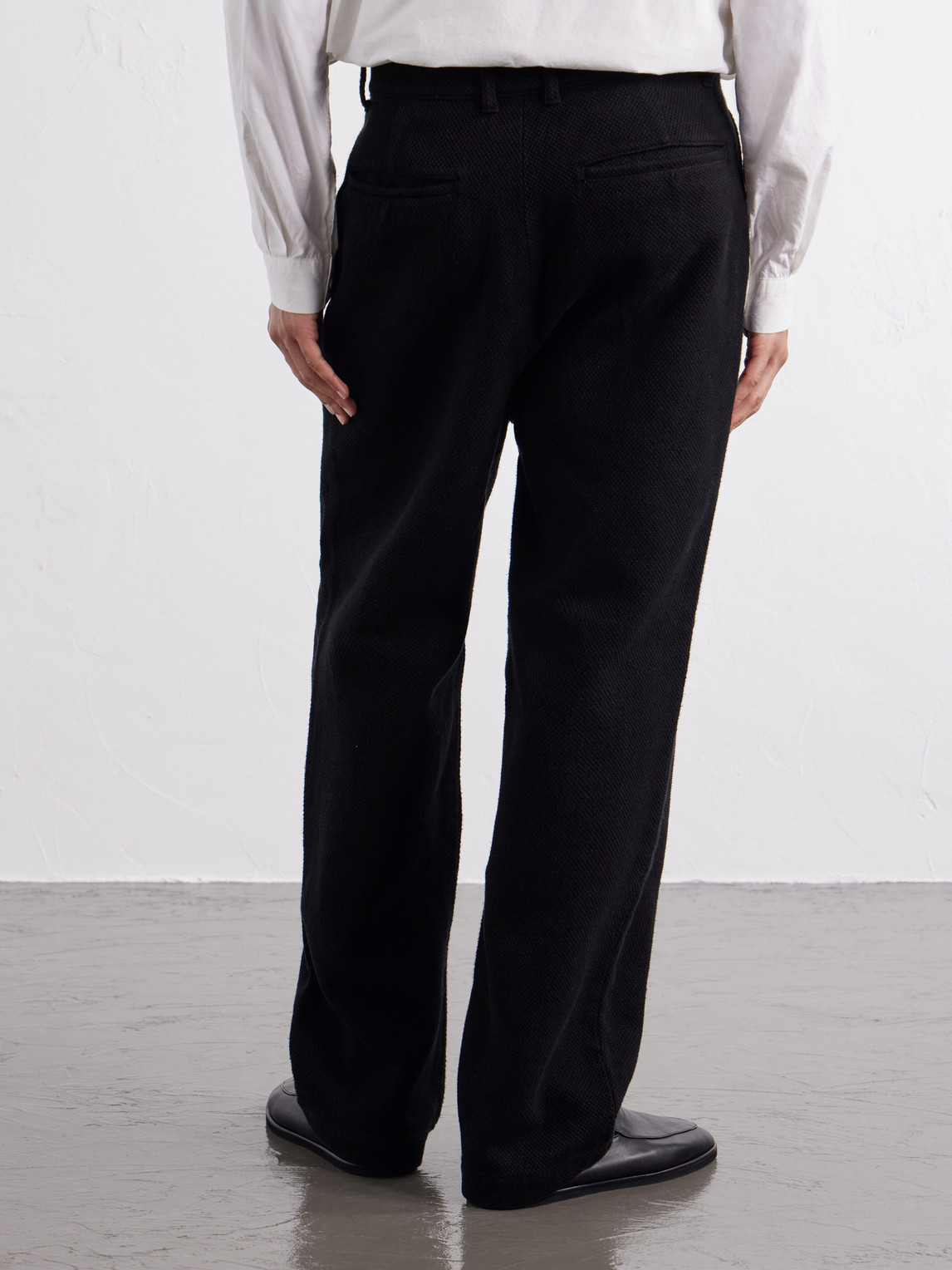 Wide-Leg Pleated Cotton-Sashiko Trousers