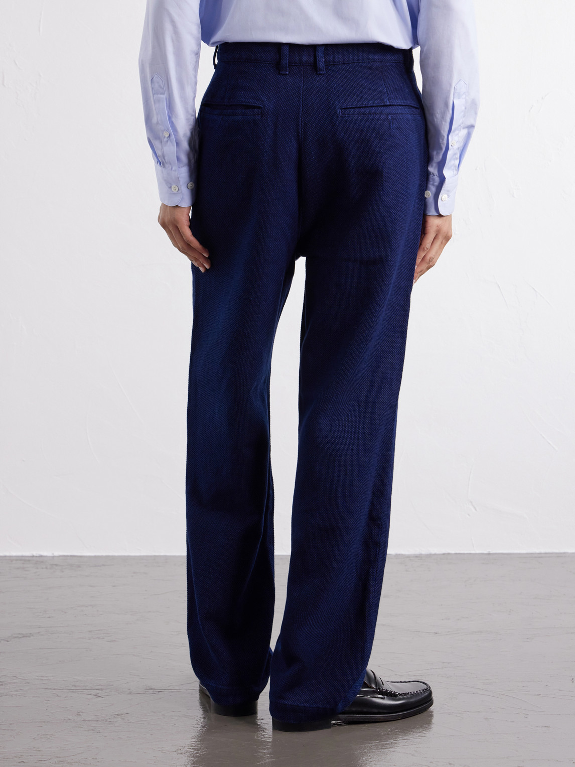 Wide-Leg Pleated Cotton-Sashiko Trousers
