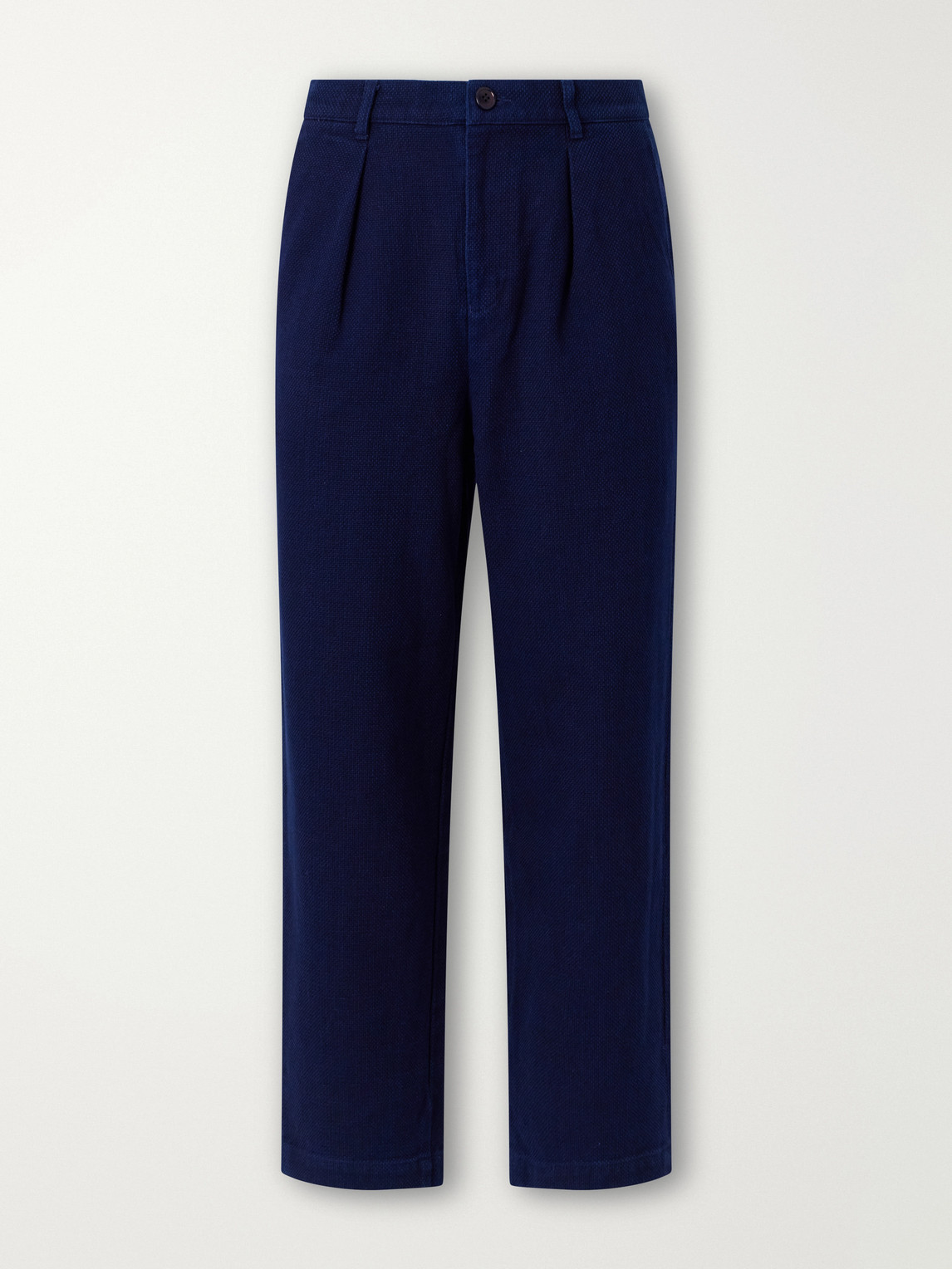 Wide-Leg Pleated Cotton-Sashiko Trousers