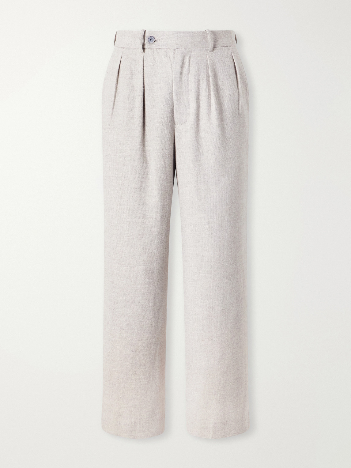 Straight-Leg Pleated Wool, Cotton And Yak-Blend Twill Trousers