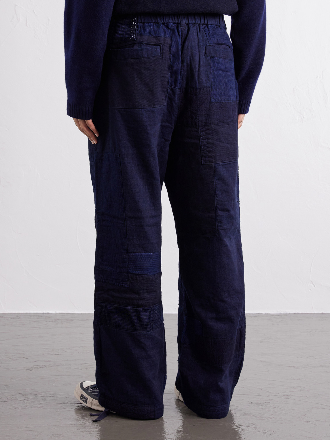 Nenrin Wide-Leg Drawstring Patchwork Cotton-Sashiko Trousers