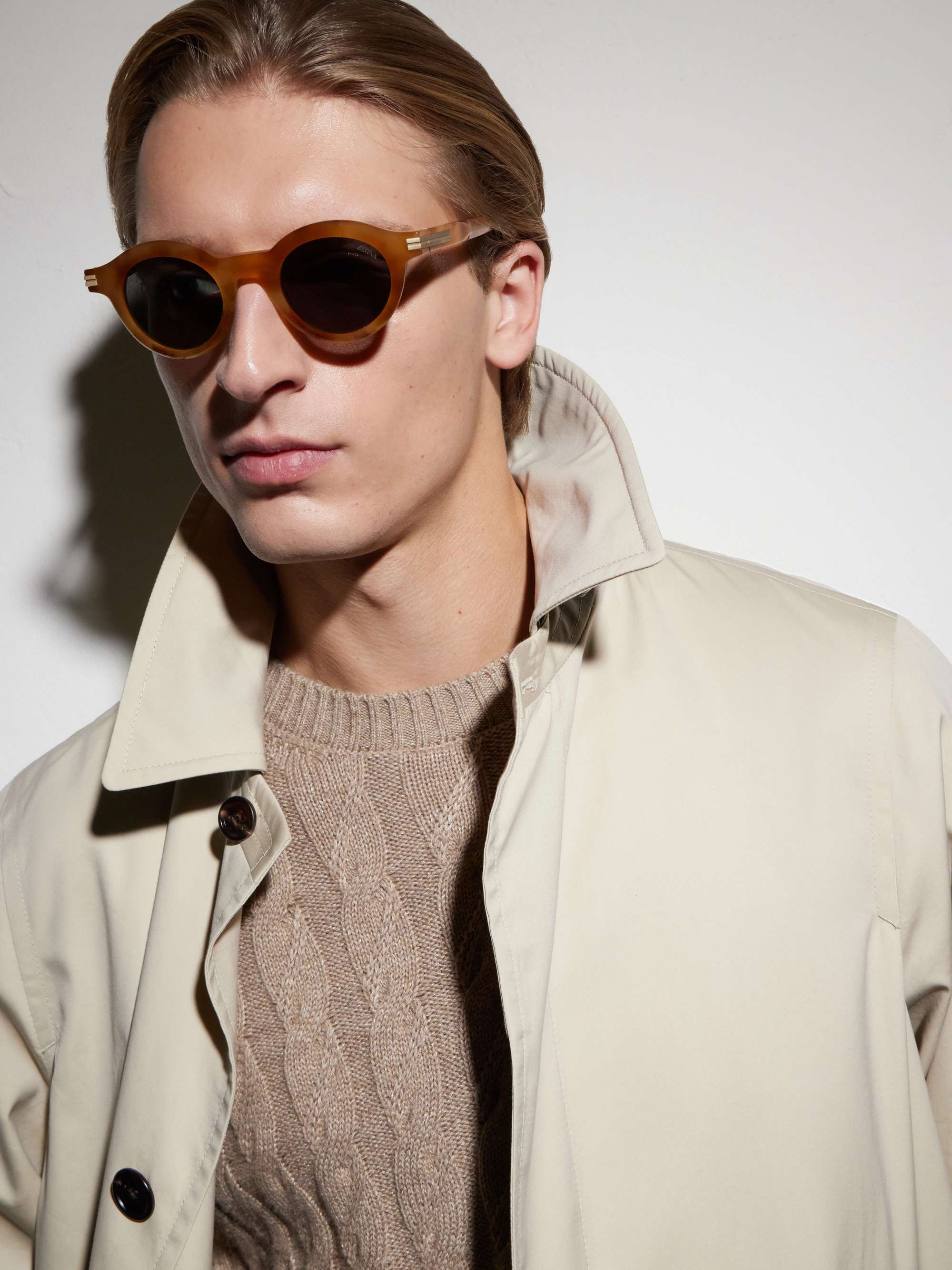 メガネ・老眼鏡 SNEAK PEEK Taxman Tobaco Sunburst ZEGNA EYEWEAR Round-Frame Tortoiseshell Acetate Sunglasses for Men