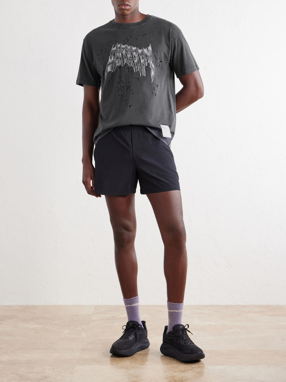 Logo-Print Distressed Mothtech™ Cotton-Jersey T-Shirt