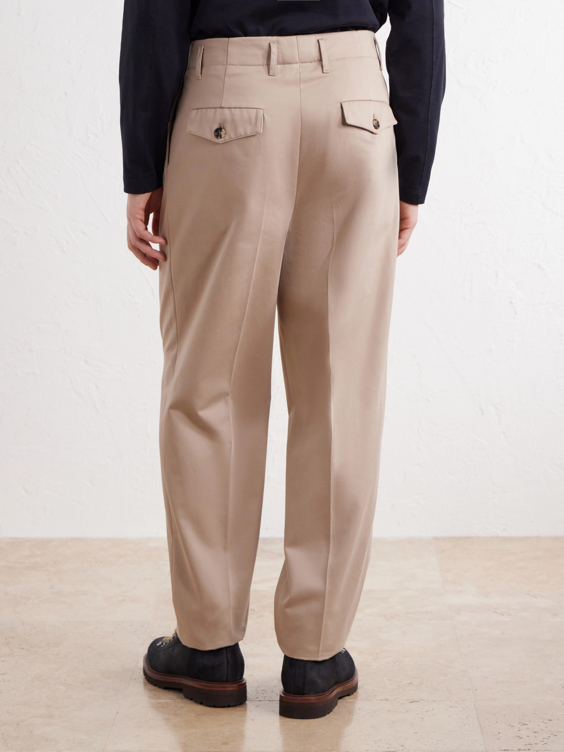 Tapered Pleated Cotton-Twill Trousers