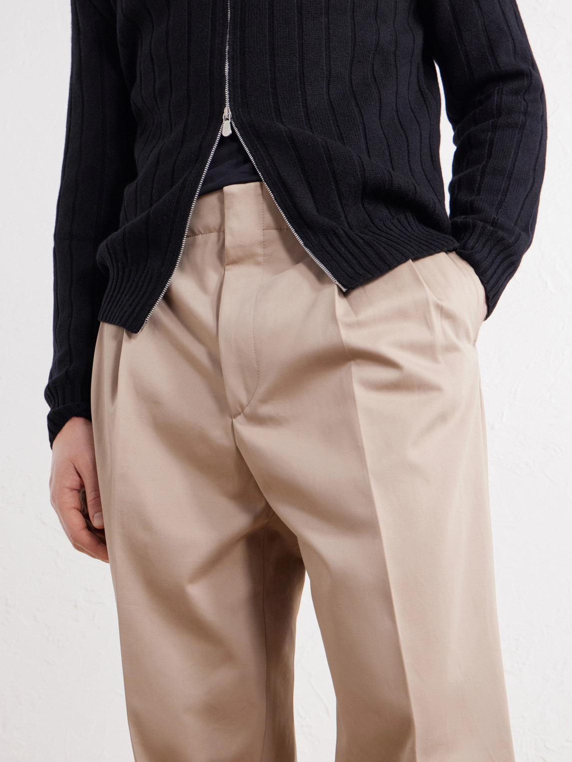 Tapered Pleated Cotton-Twill Trousers