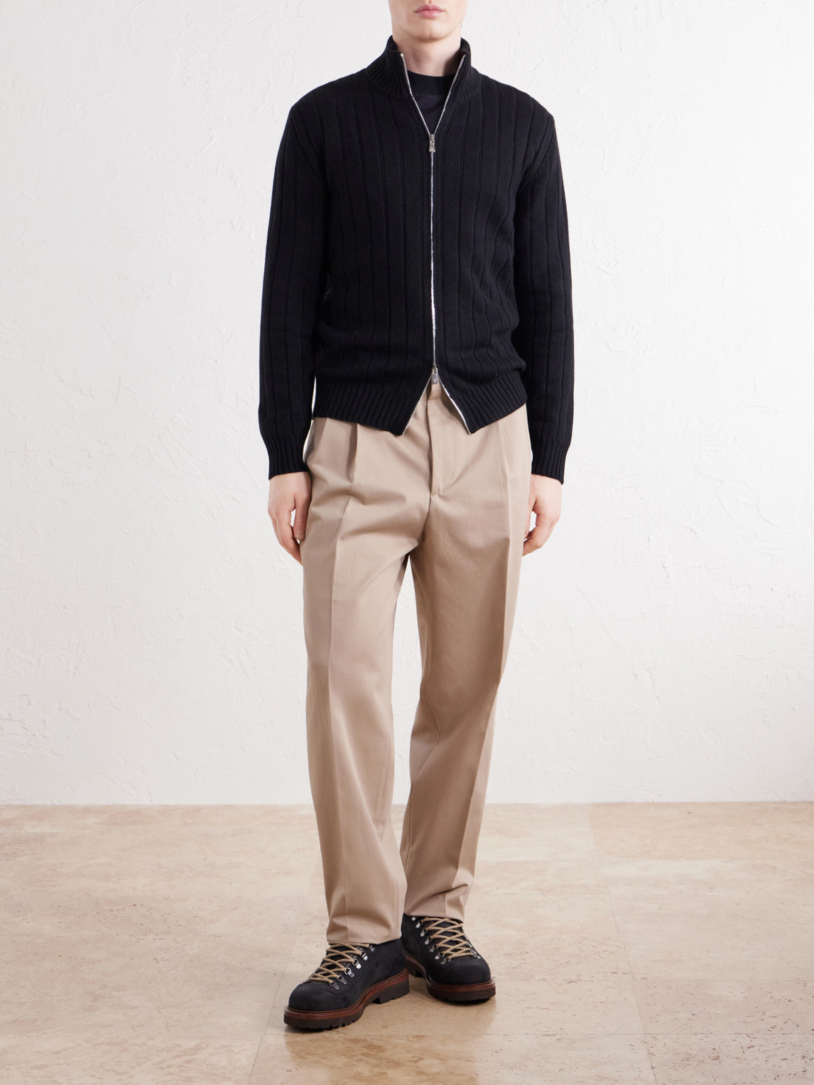 Tapered Pleated Cotton-Twill Trousers