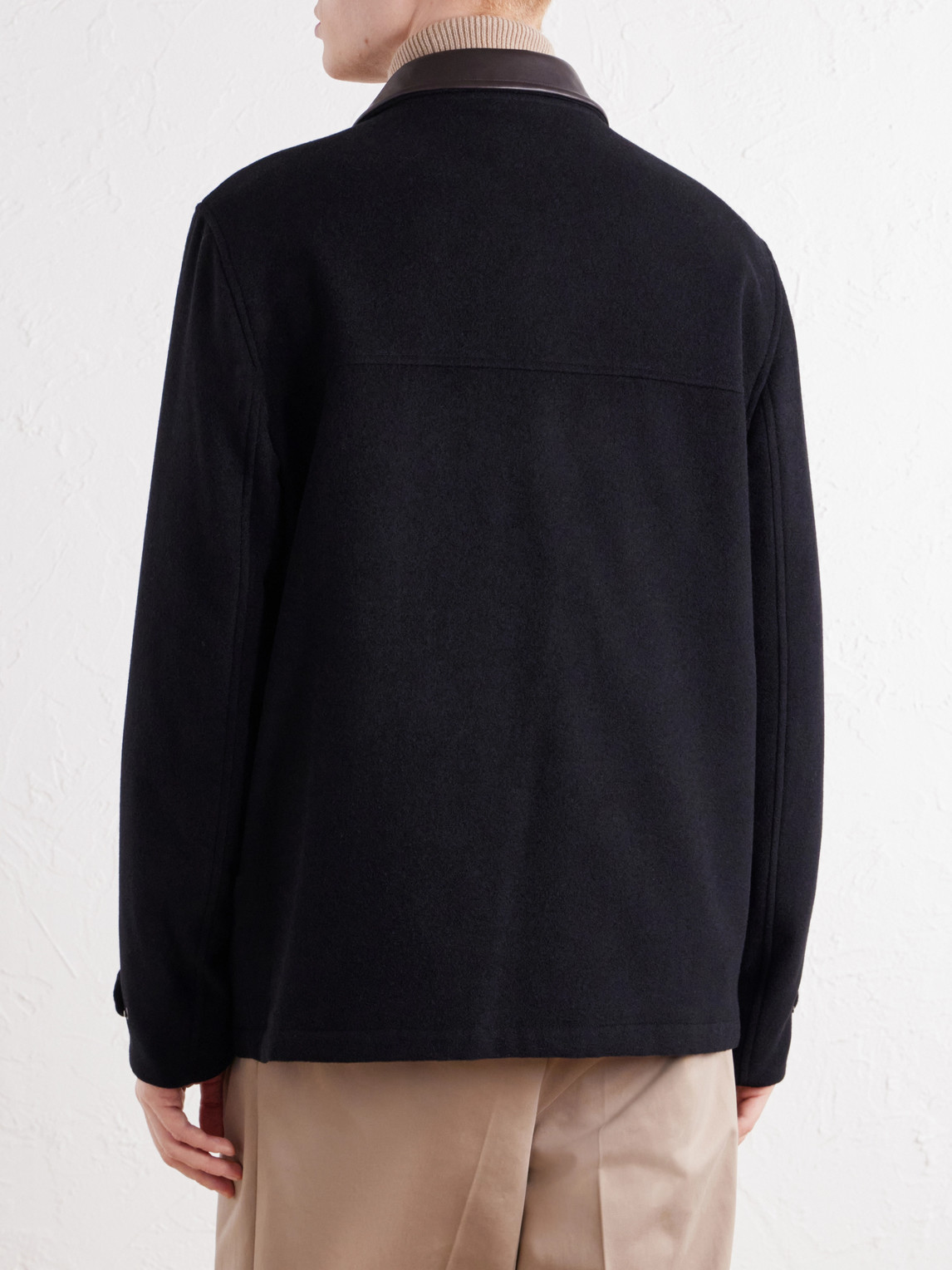Leather-Trimmed Cashmere-Felt Jacket