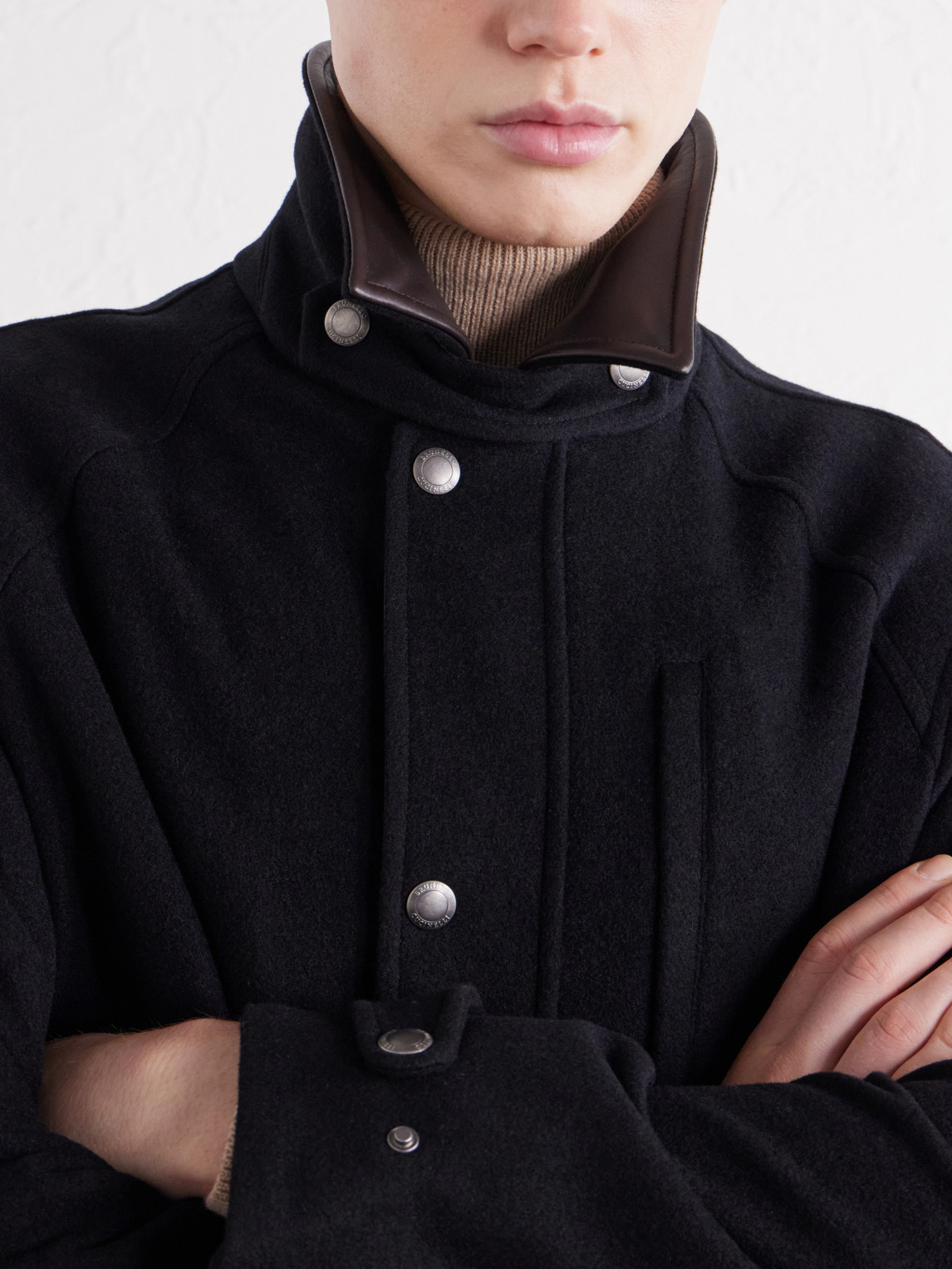 Leather-Trimmed Cashmere-Felt Jacket