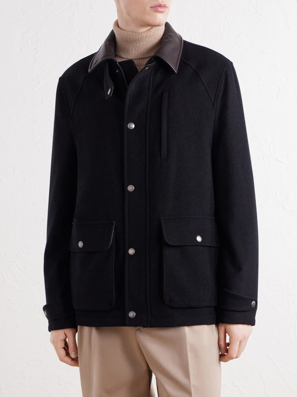 Leather-Trimmed Cashmere-Felt Jacket