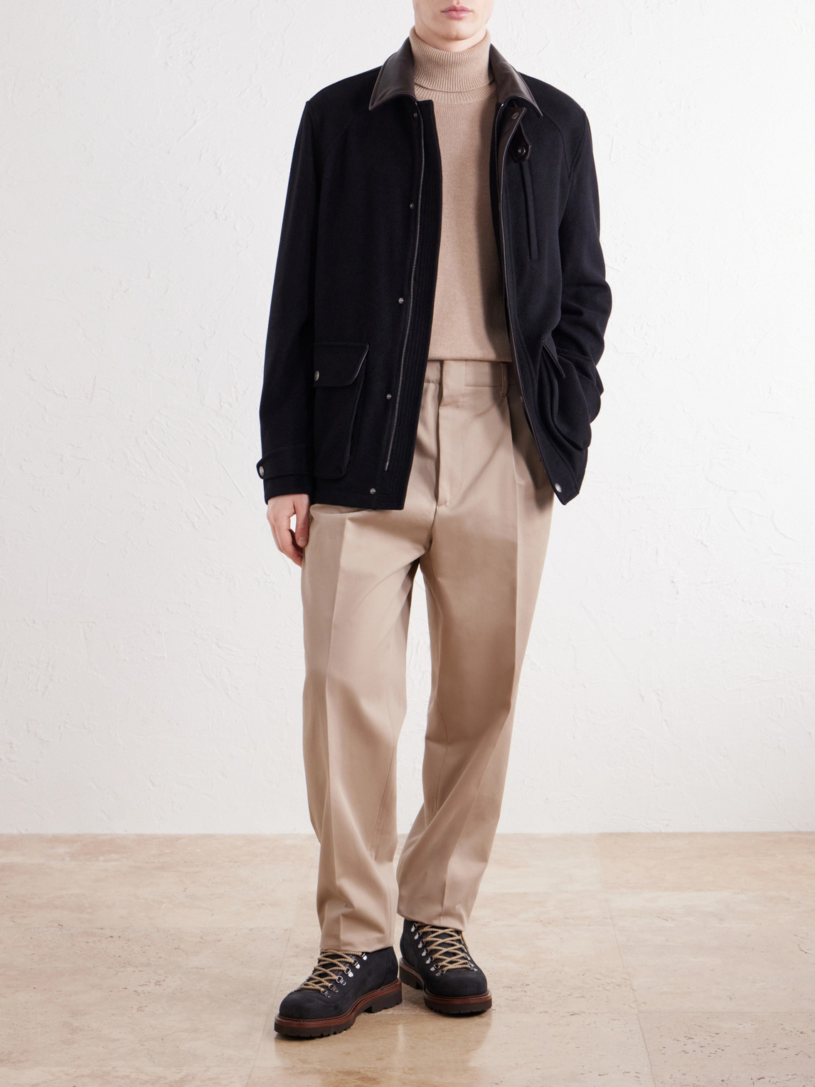 Leather-Trimmed Cashmere-Felt Jacket