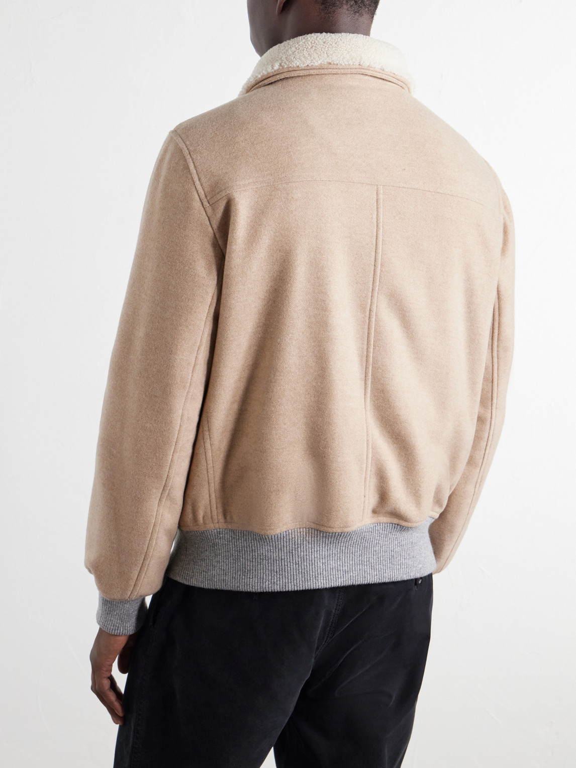 Shearling-Trimmed Cashmere Bomber Jacket