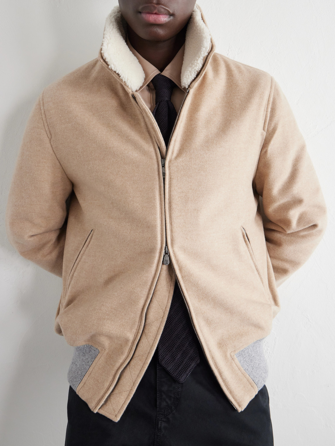 Shearling-Trimmed Cashmere Bomber Jacket