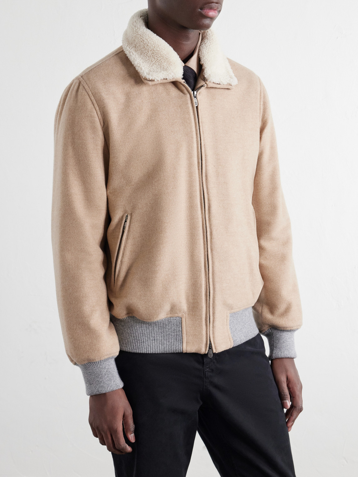 Shearling-Trimmed Cashmere Bomber Jacket