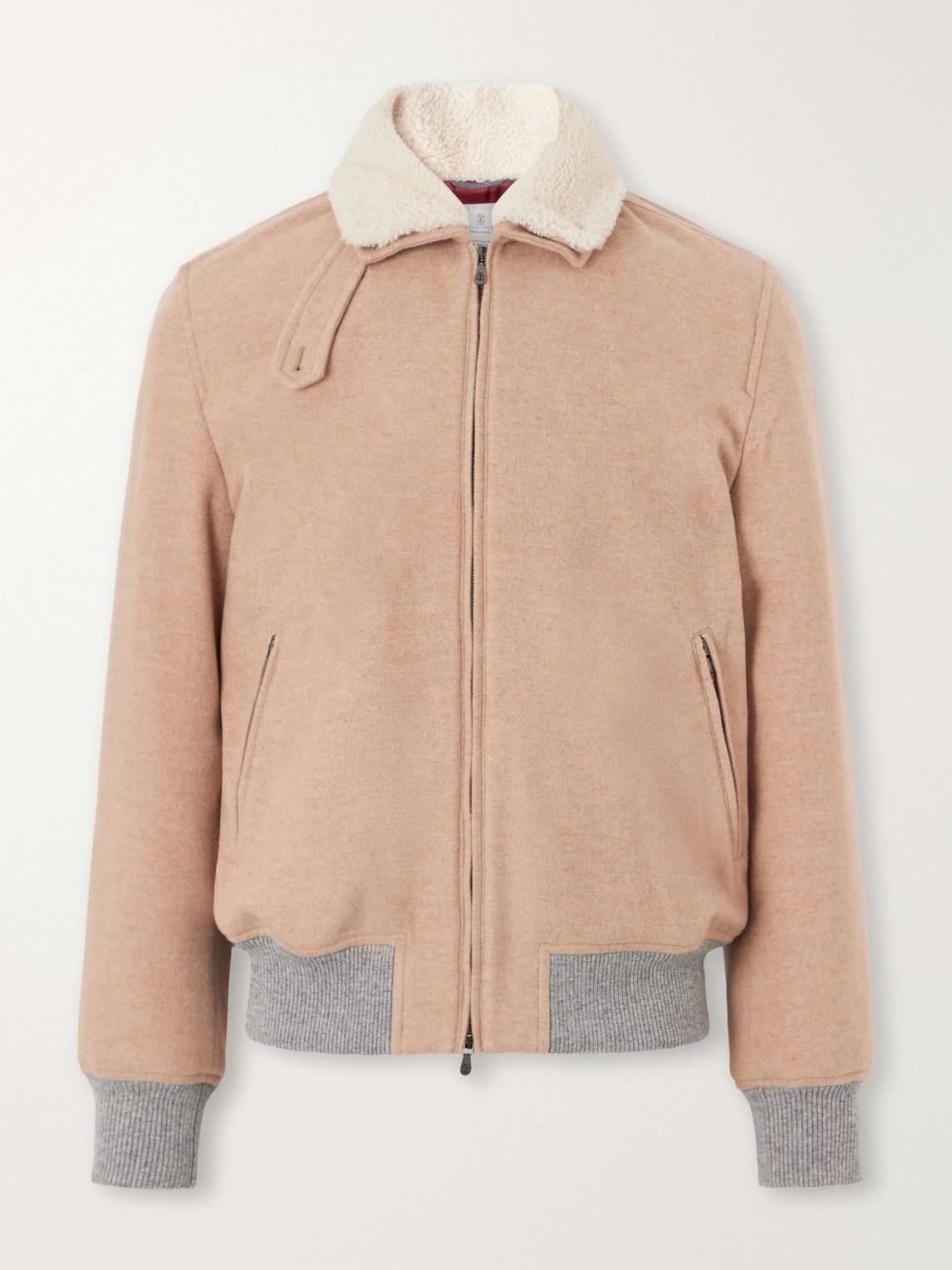 BRUNELLO CUCINELLI 시어링 트리밍 캐시미어 봄버 자켓