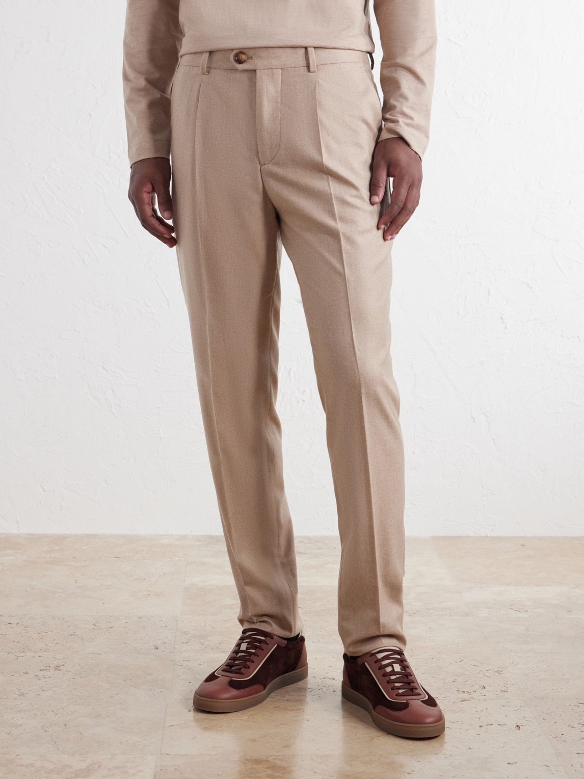 Tapered Pleated Virgin Wool, Cashmere And Silk-Blend Flannel Trousers