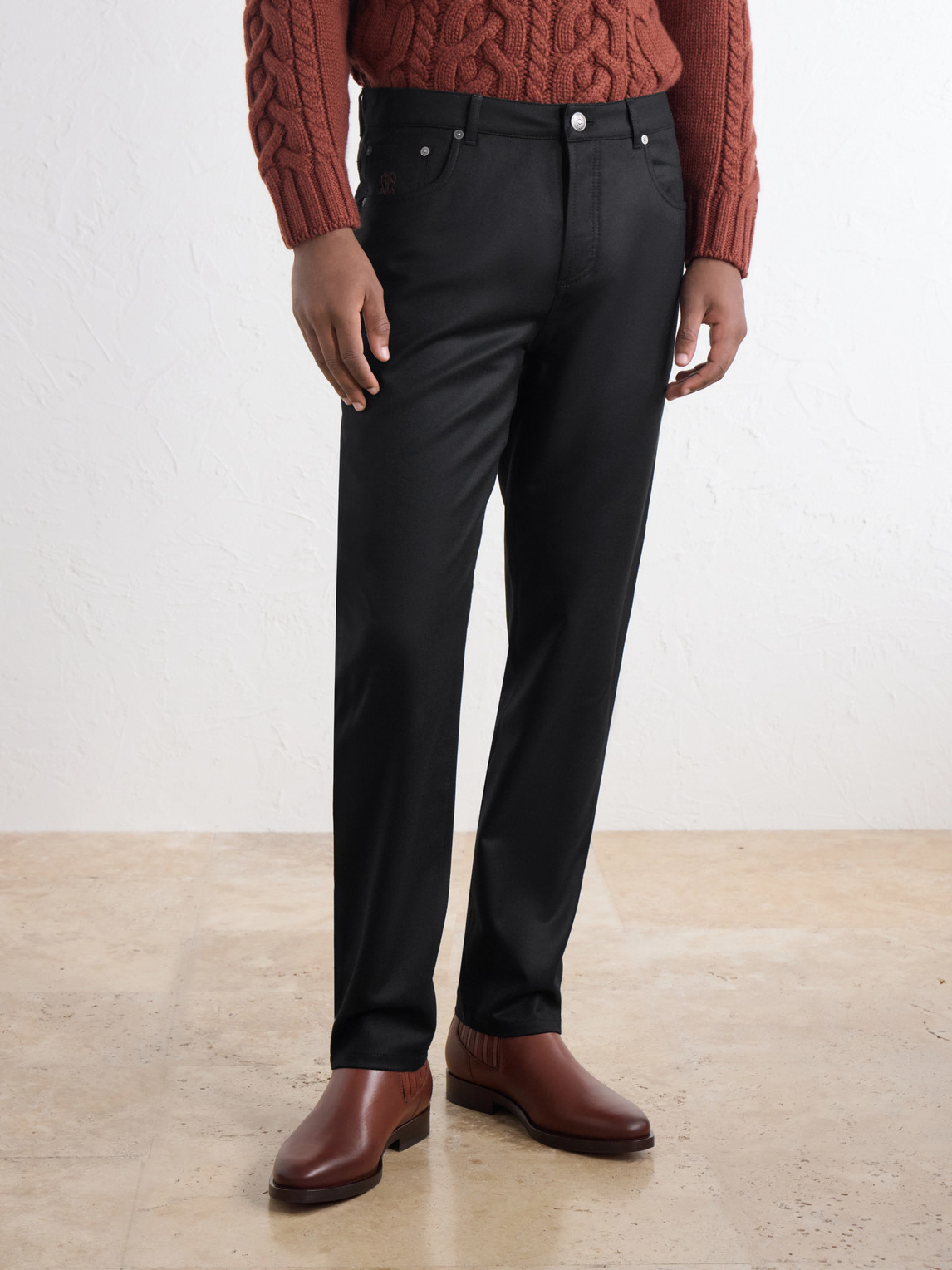Fit Logo-Embroidered Virgin Wool Jeans Slim