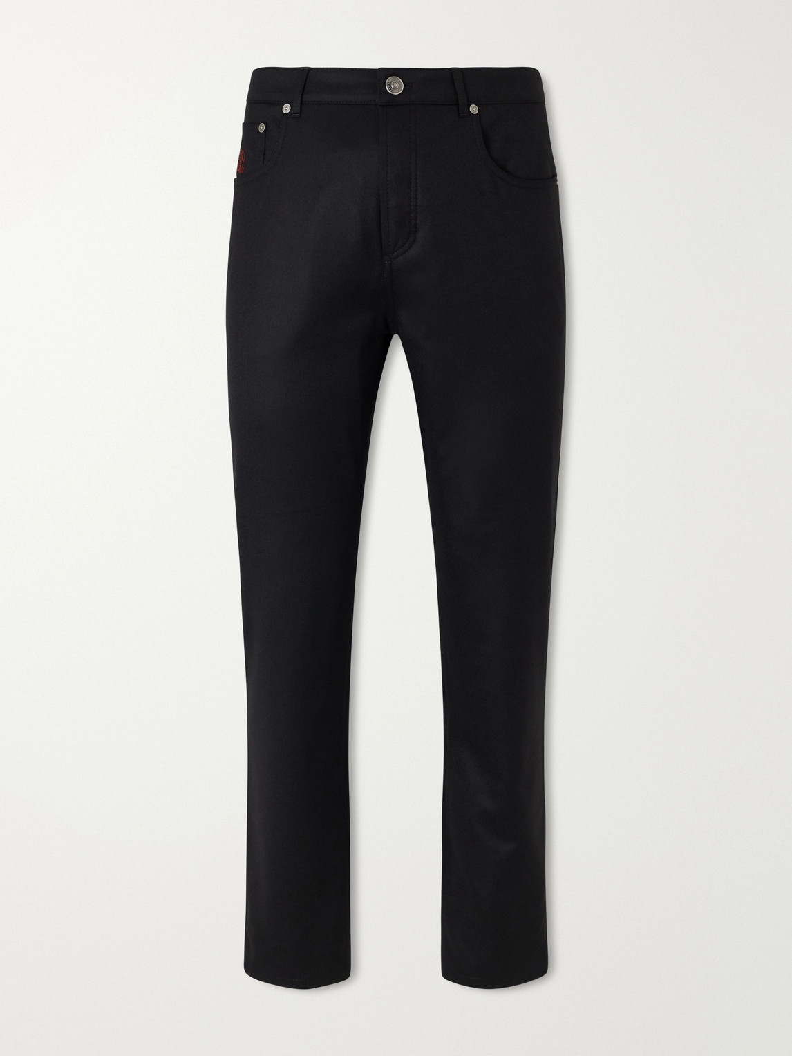 Fit Logo-Embroidered Virgin Wool Jeans Slim