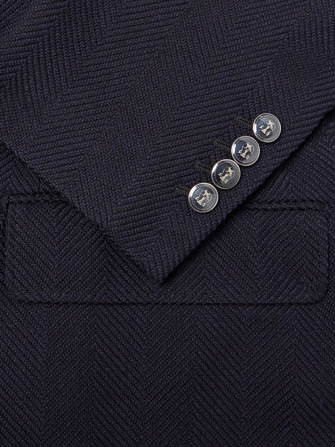 Double-Breasted Wool And Cotton-Blend Herringbone Suit Jacket