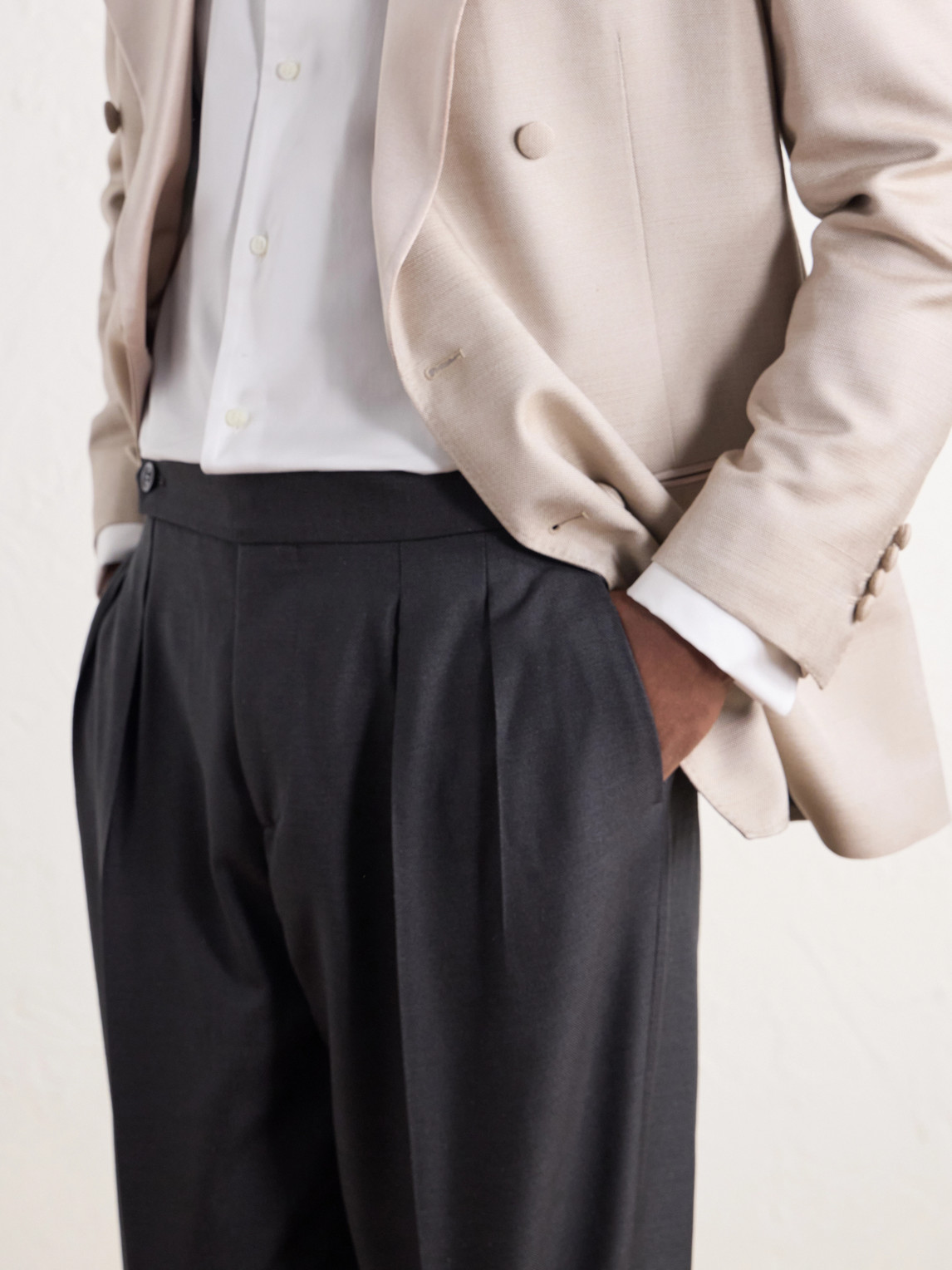 Straight-Leg Pleated Silk-Twill Tuxedo Trousers