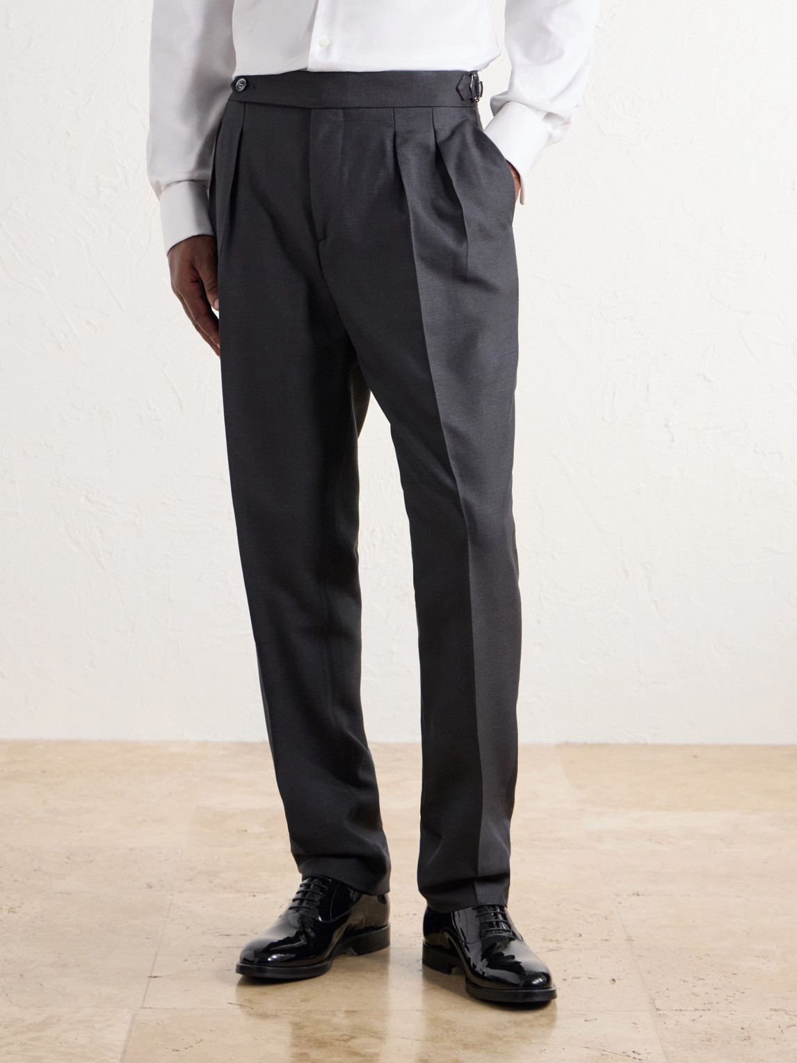 Straight-Leg Pleated Silk-Twill Tuxedo Trousers