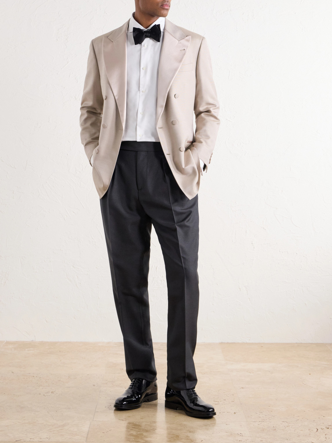 Straight-Leg Pleated Silk-Twill Tuxedo Trousers