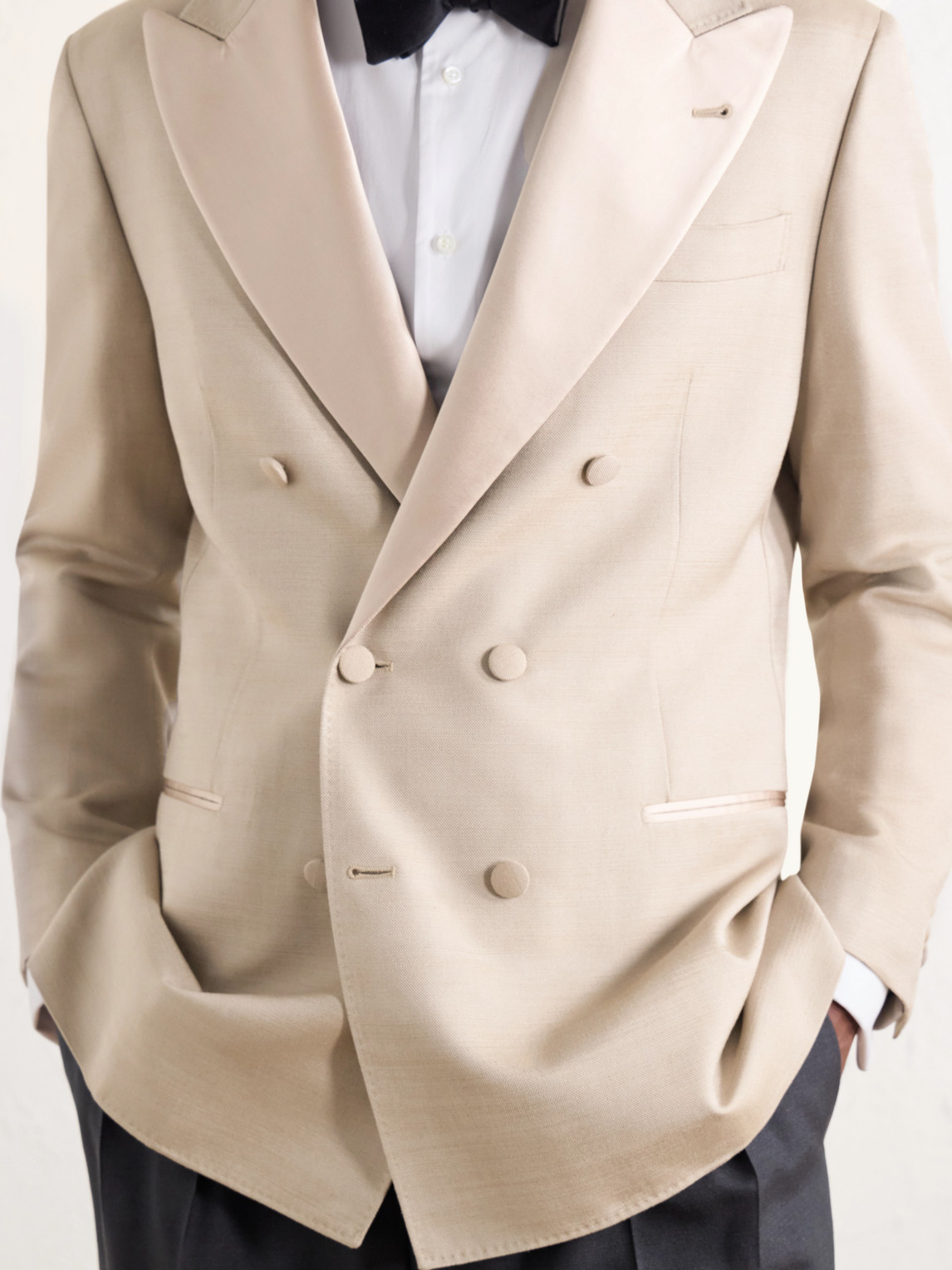 Satin-Trimmed Double-Breasted Silk-Twill Tuxedo Jacket