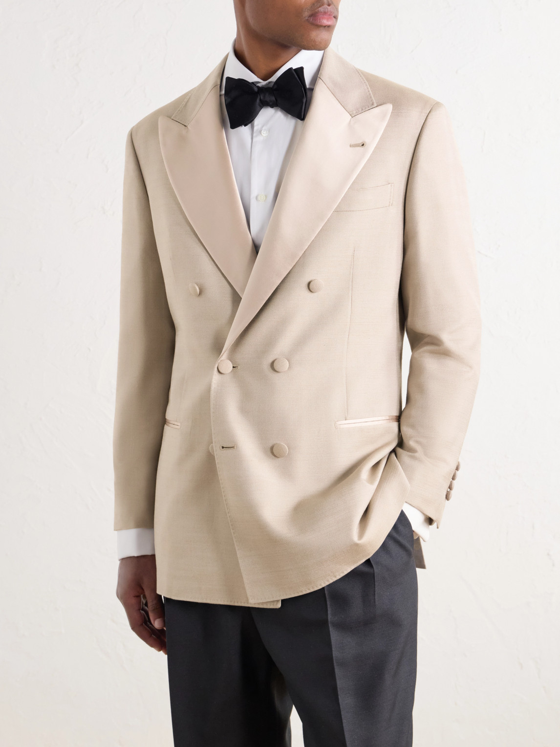 Satin-Trimmed Double-Breasted Silk-Twill Tuxedo Jacket