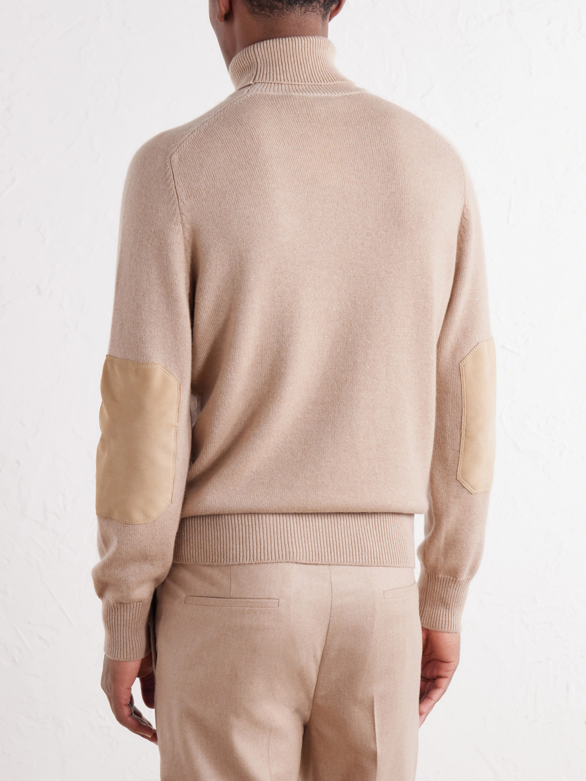 Suede-Trimmed Cashmere Sweater