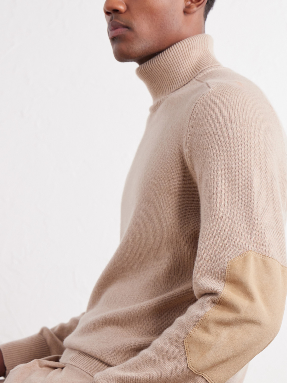 Suede-Trimmed Cashmere Sweater