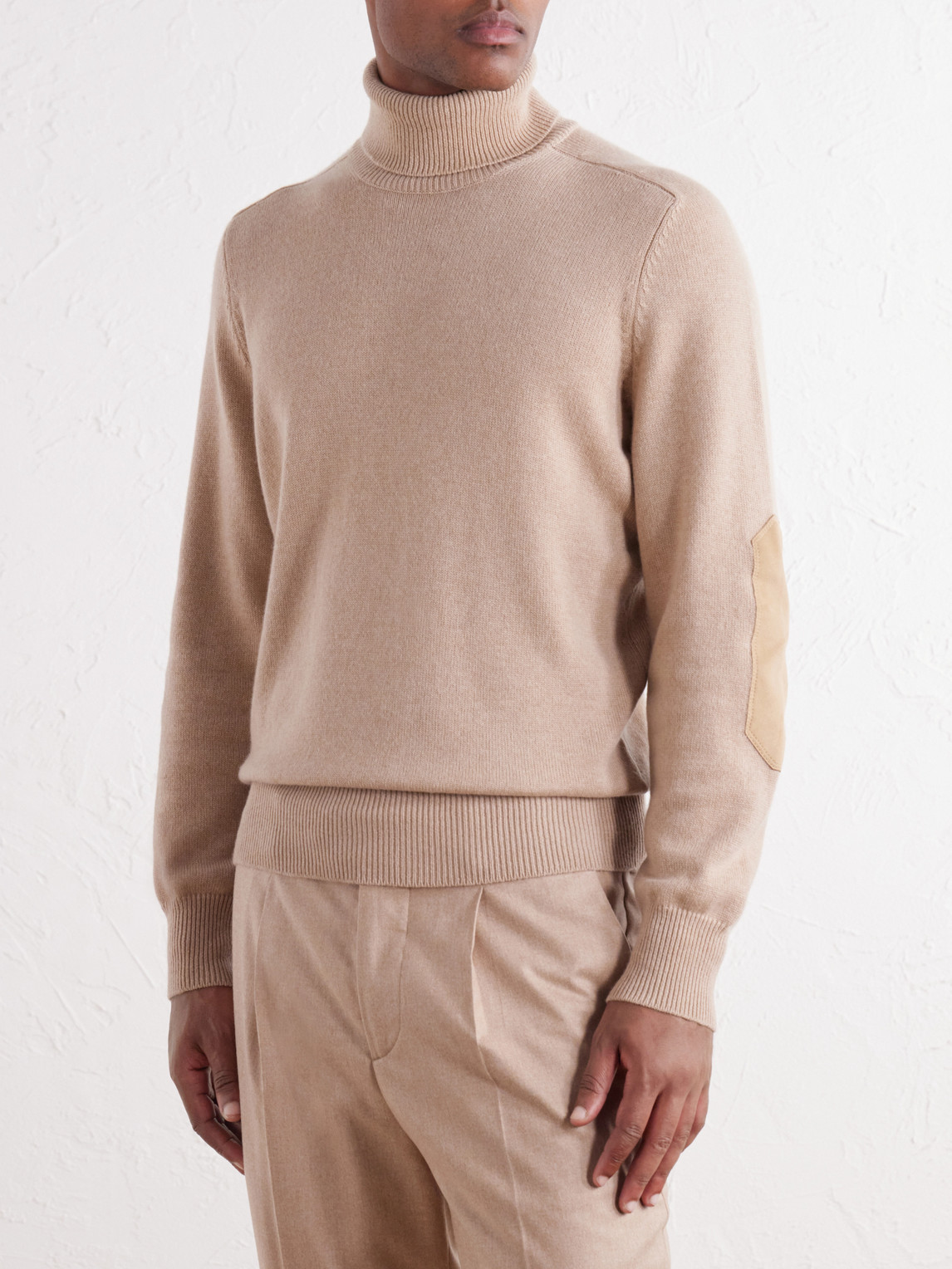 Suede-Trimmed Cashmere Sweater