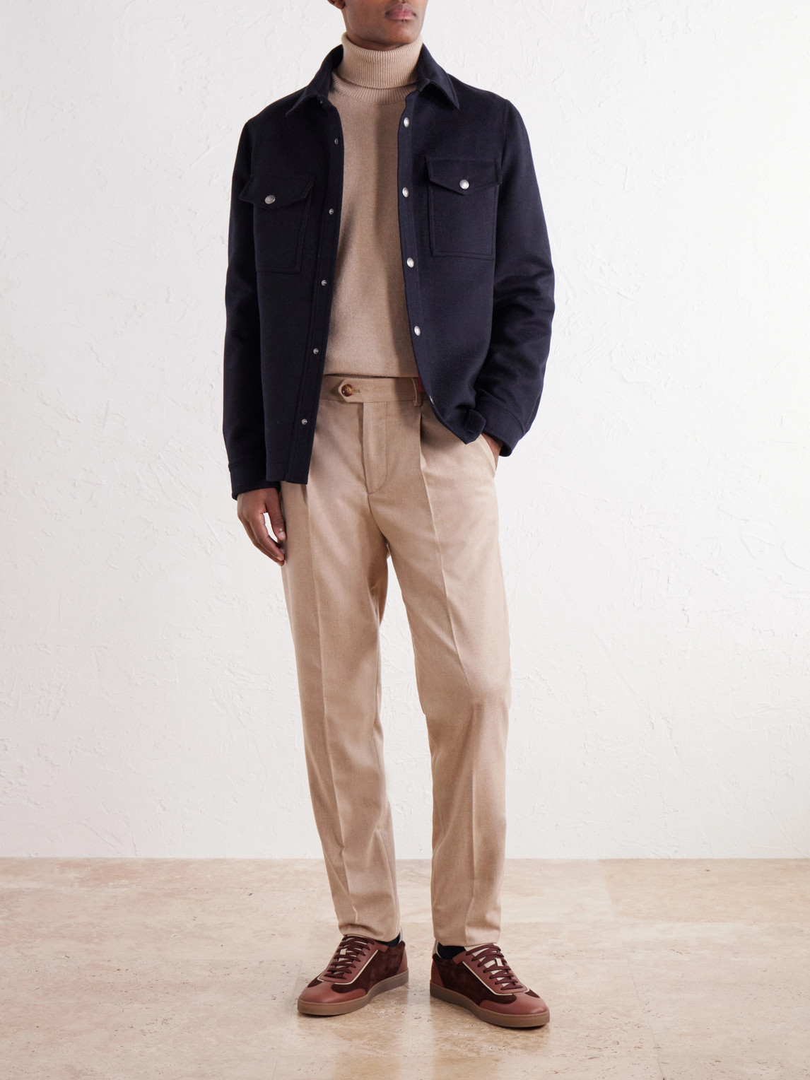 Suede-Trimmed Cashmere Sweater