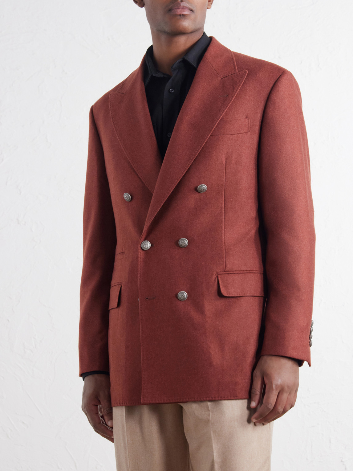 Double-Breasted Cashmere-Flannel Blazer