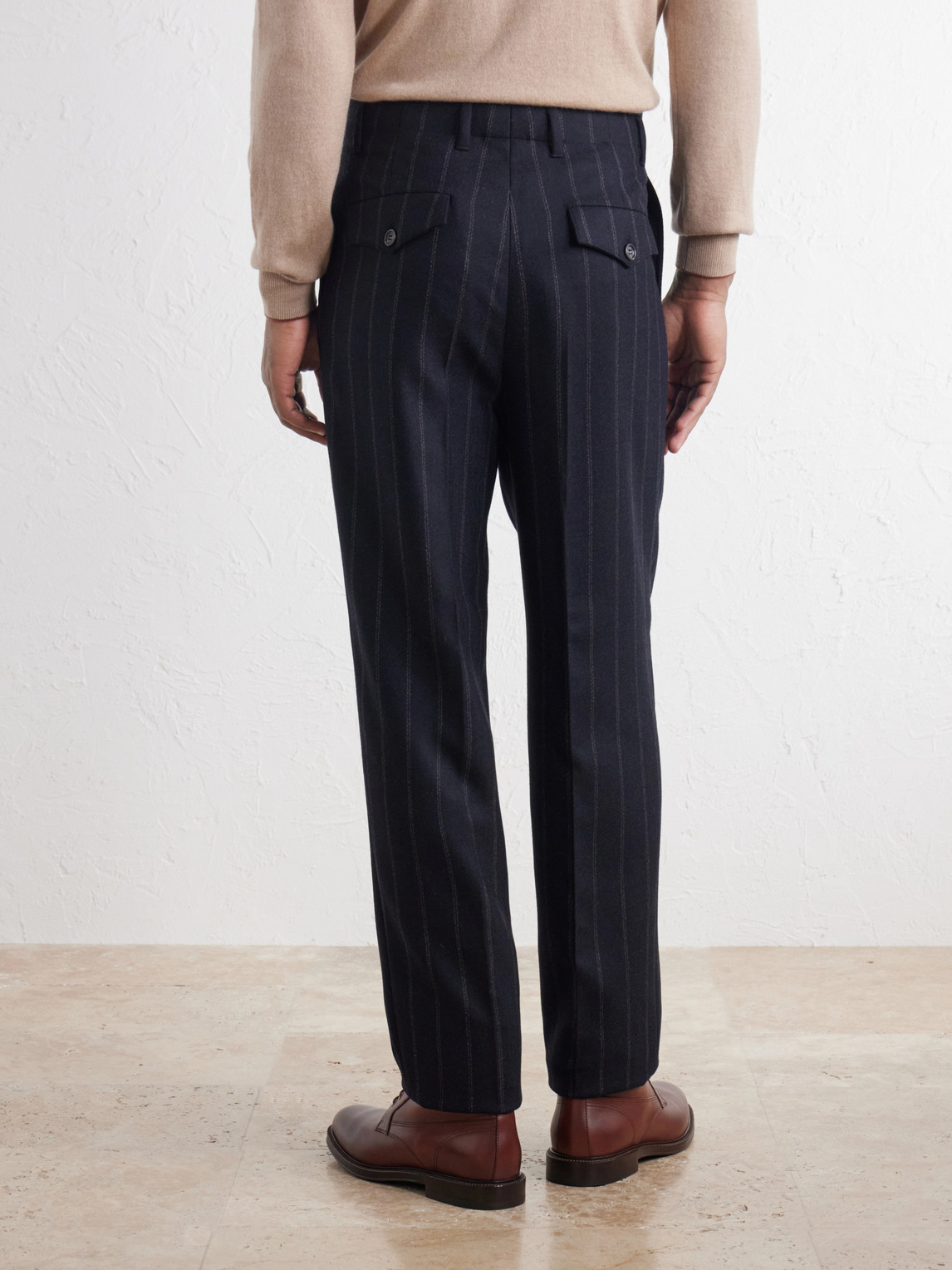 Tapered Pinstripe Cashmere And Wool