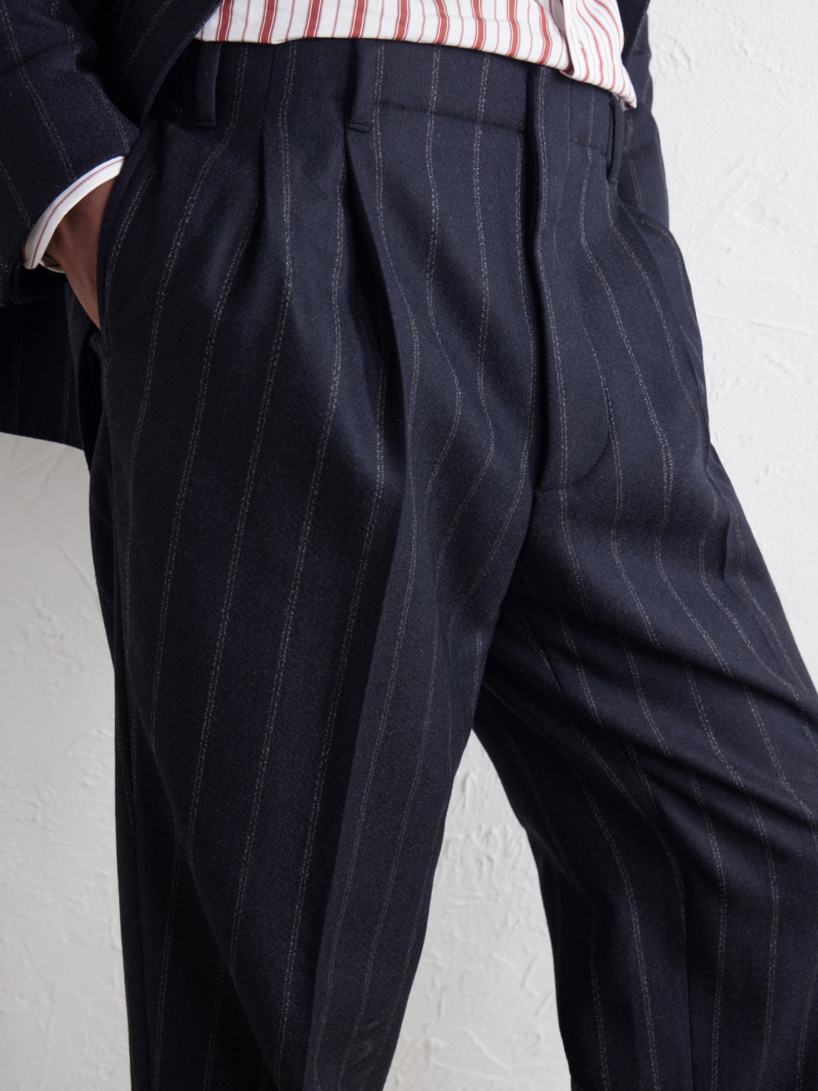 Tapered Pinstripe Cashmere And Wool