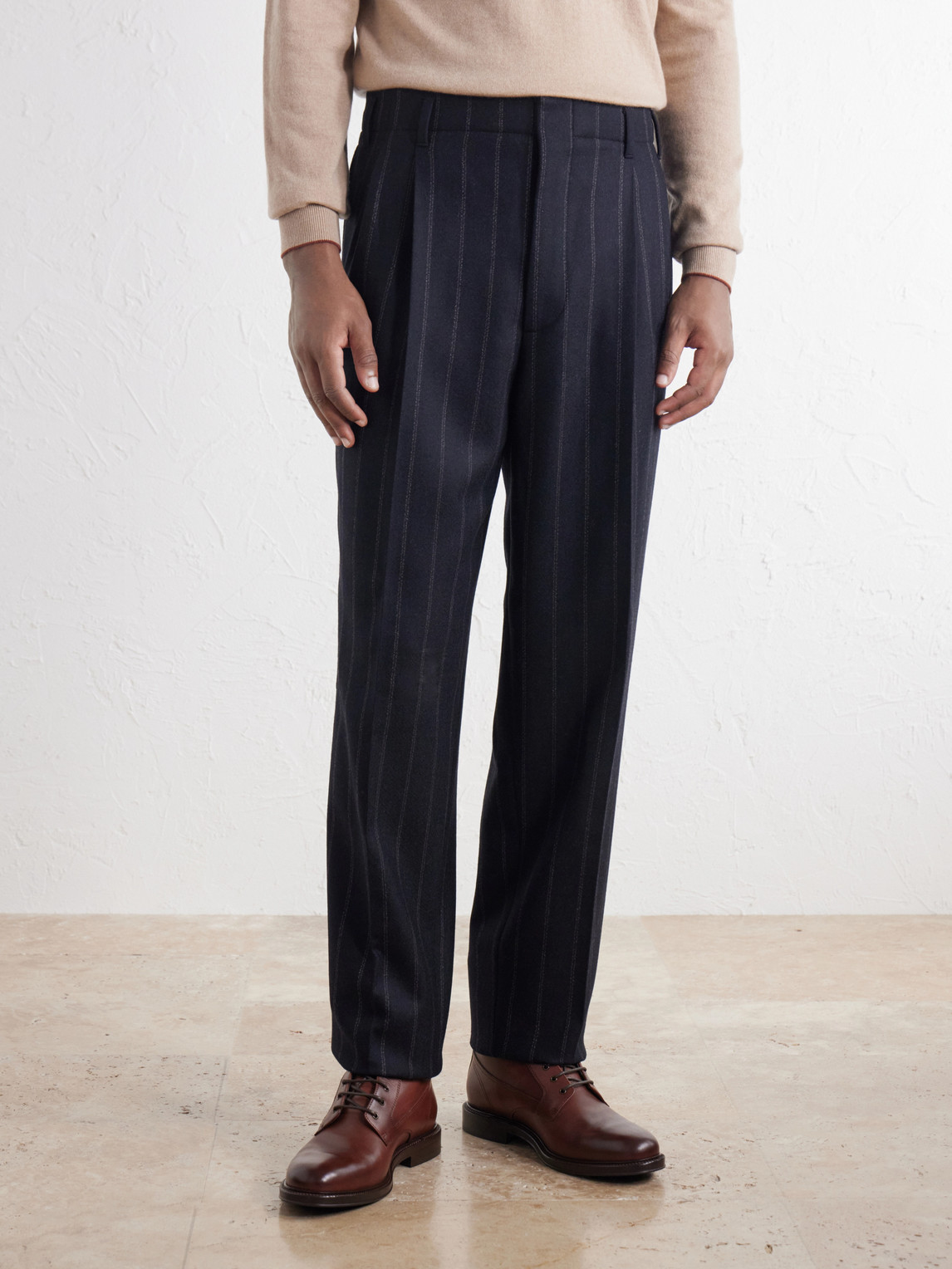 Tapered Pinstripe Cashmere And Wool