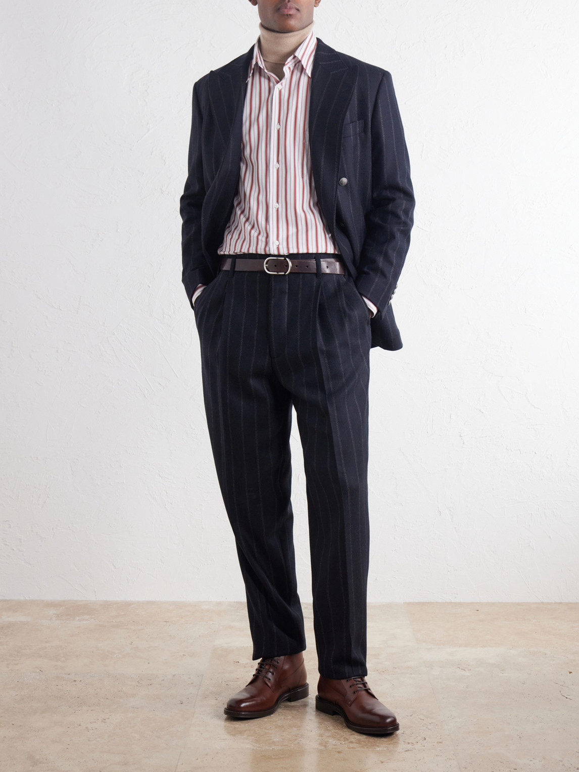 Tapered Pinstripe Cashmere And Wool