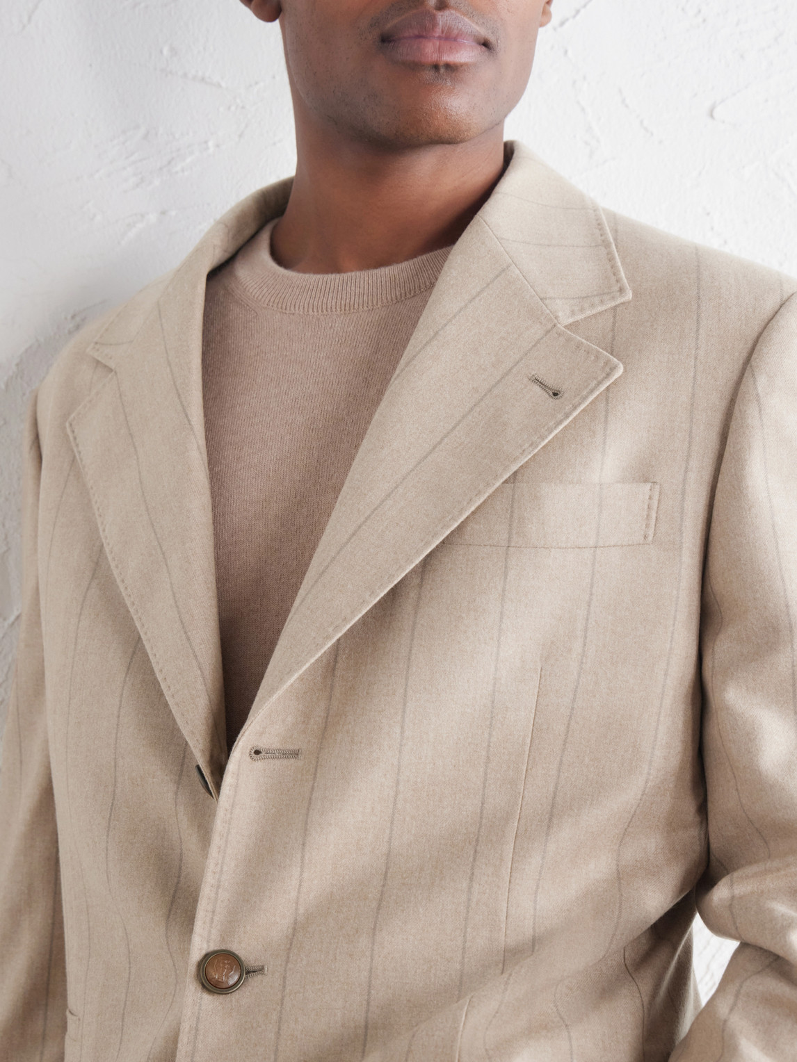 Pinstripe Wool, Silk And Cashmere-Blend Flannel Suit Jacket